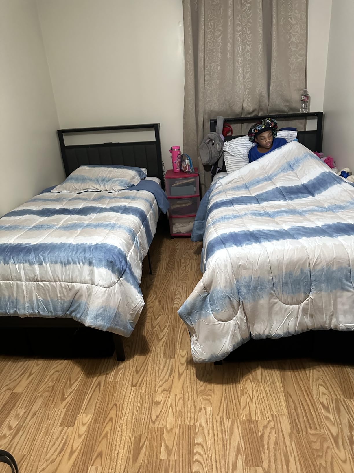 Full Size Bed Frame with Storage Drawers and Upholstered Headboard | Metal Platform Bed with Charging Station, LED Lights, 2 Tier Shelves, Fabric Drawers. No Box Spring Needed, Noise Free, Grey customer photo 2