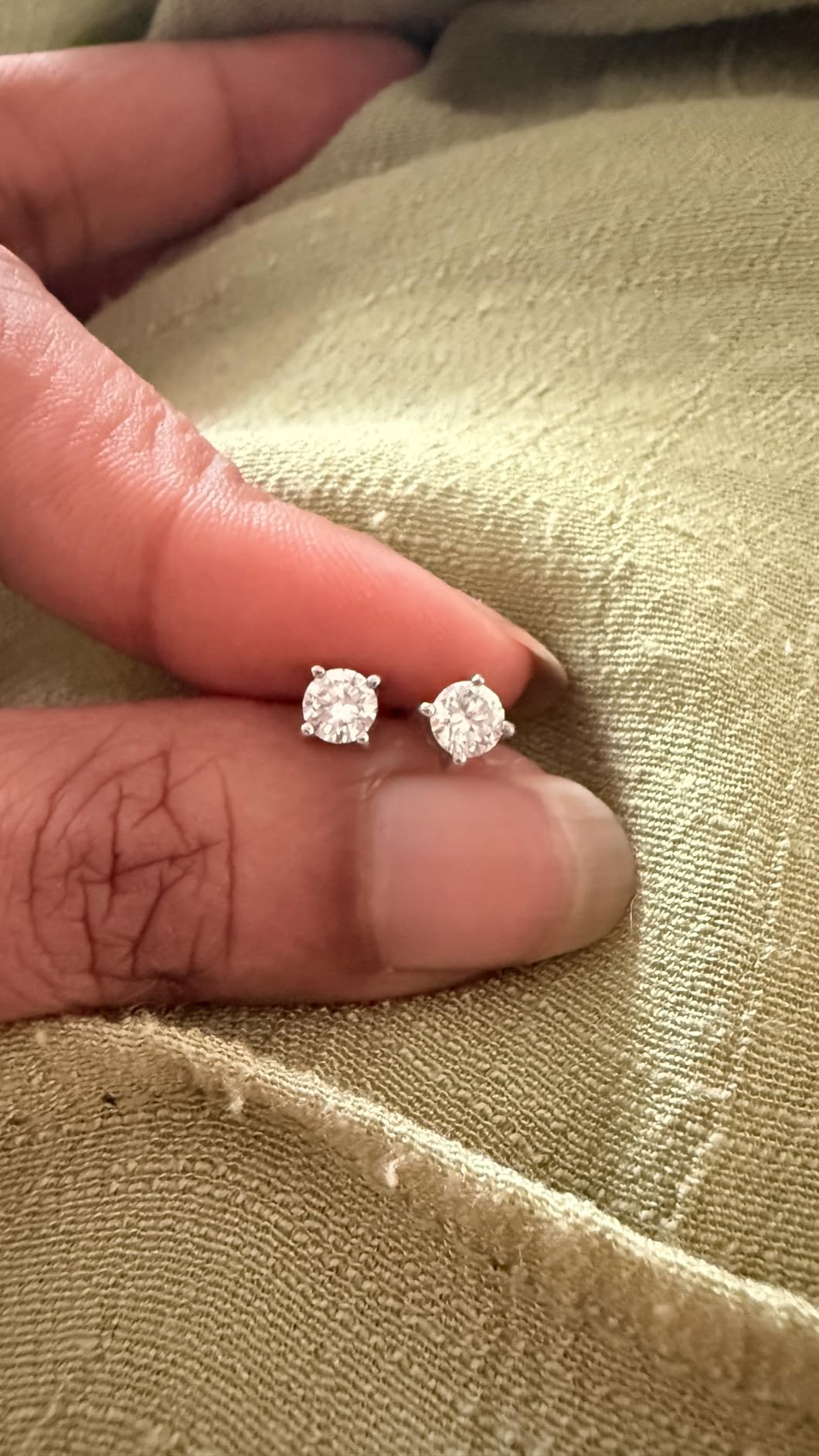Shop LC 925 Sterling Silver Lab Grown Diamond Stud Earrings for Women | 0.25-1 Carat, Round, G-H Color, SI Clarity, 4-Prong Basket, Push Back customer photo 1