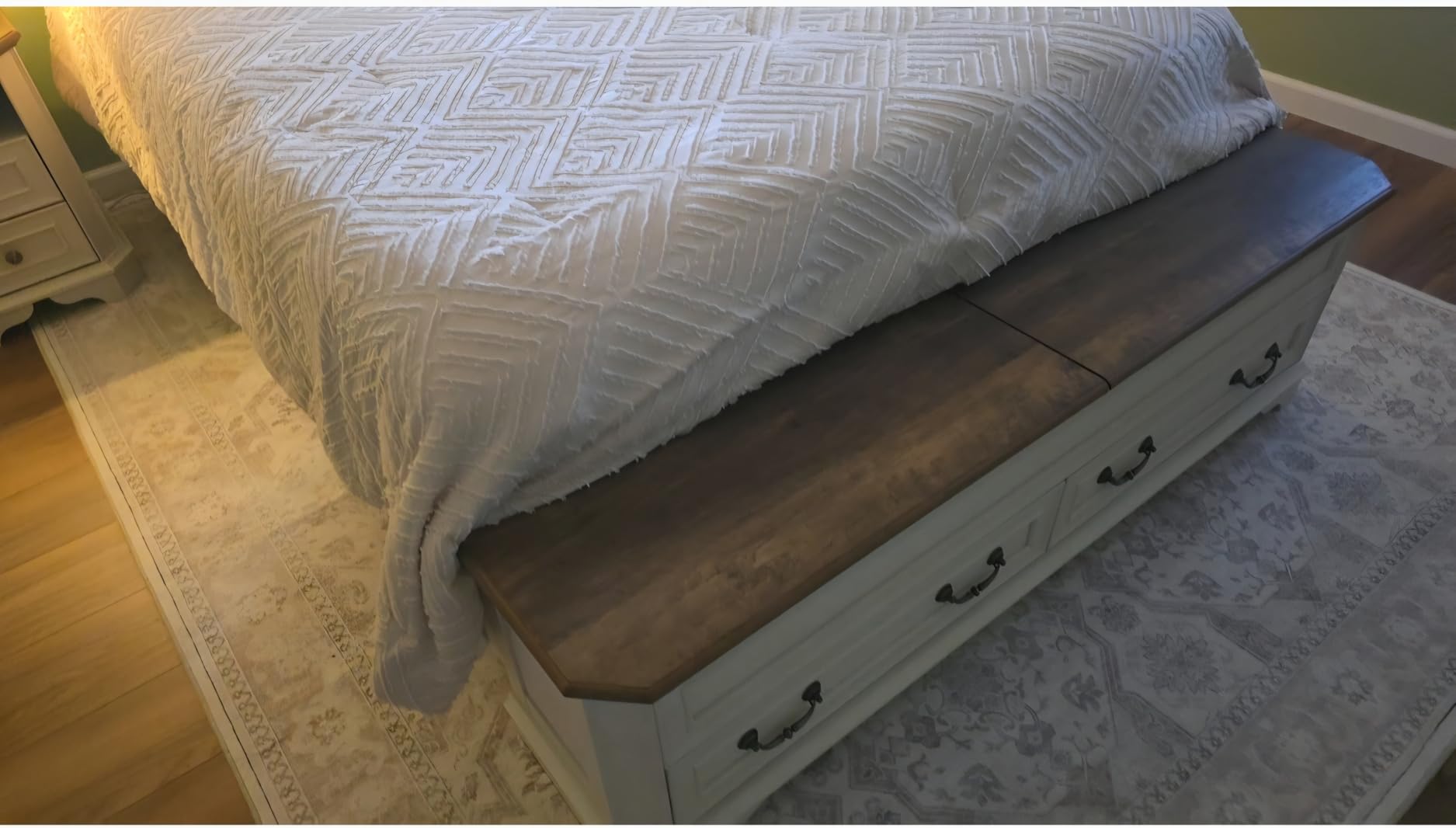 T4TREAM Farmhouse King Bed with Headboard and Storage Bench, Antique White | 80