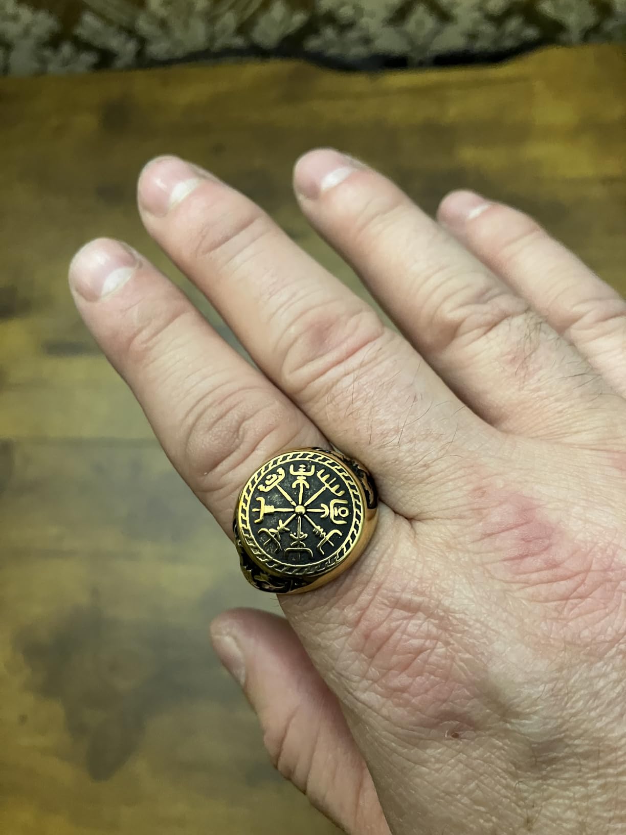 Nordic Battle Axe Ring Viking Vegvisir Pirate Compass Rings Stainless Steel/18K Gold Plated/Black Norse Symbol Vintage Jewelry for Men Women Send Gift Box customer photo 1