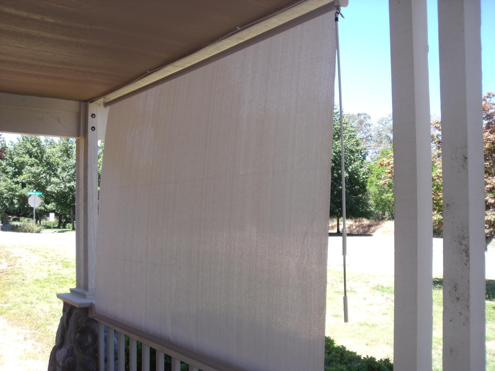 sunoff Outdoor Shades for Patio, Cordless Roller Up Blinds with Shade Cloth for Porch Gazebo Pergola Balcony Backyard, 2 Poles & 1 Fabric, Sesame, 48
