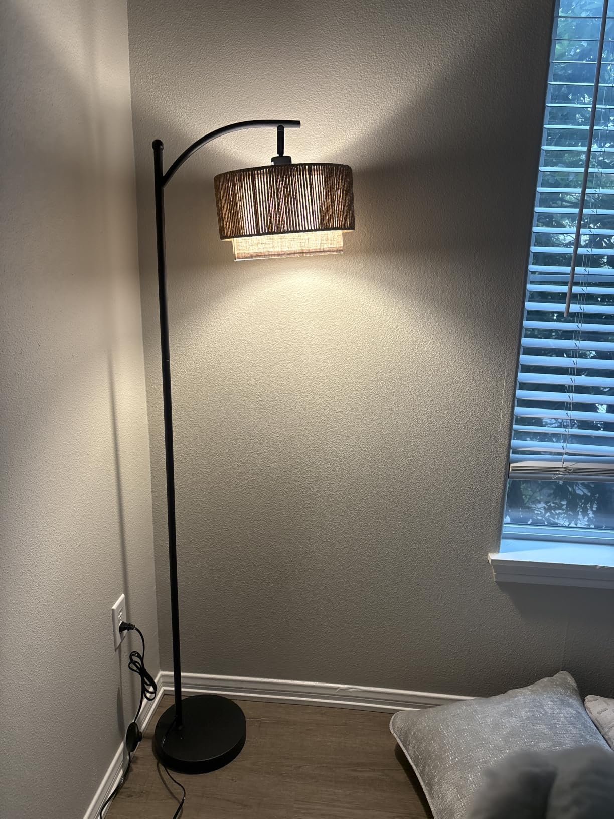 SUNMORY Arc Floor Lamps for Living Room, Rattan Standing lamp with 12W Bulb, Arched LED Lamp with 3 Color Temperatures, Farmhouse Floor Lamps with Adjustable Shades, Boho Floor Lamp for Bedroom, Corner customer photo 1