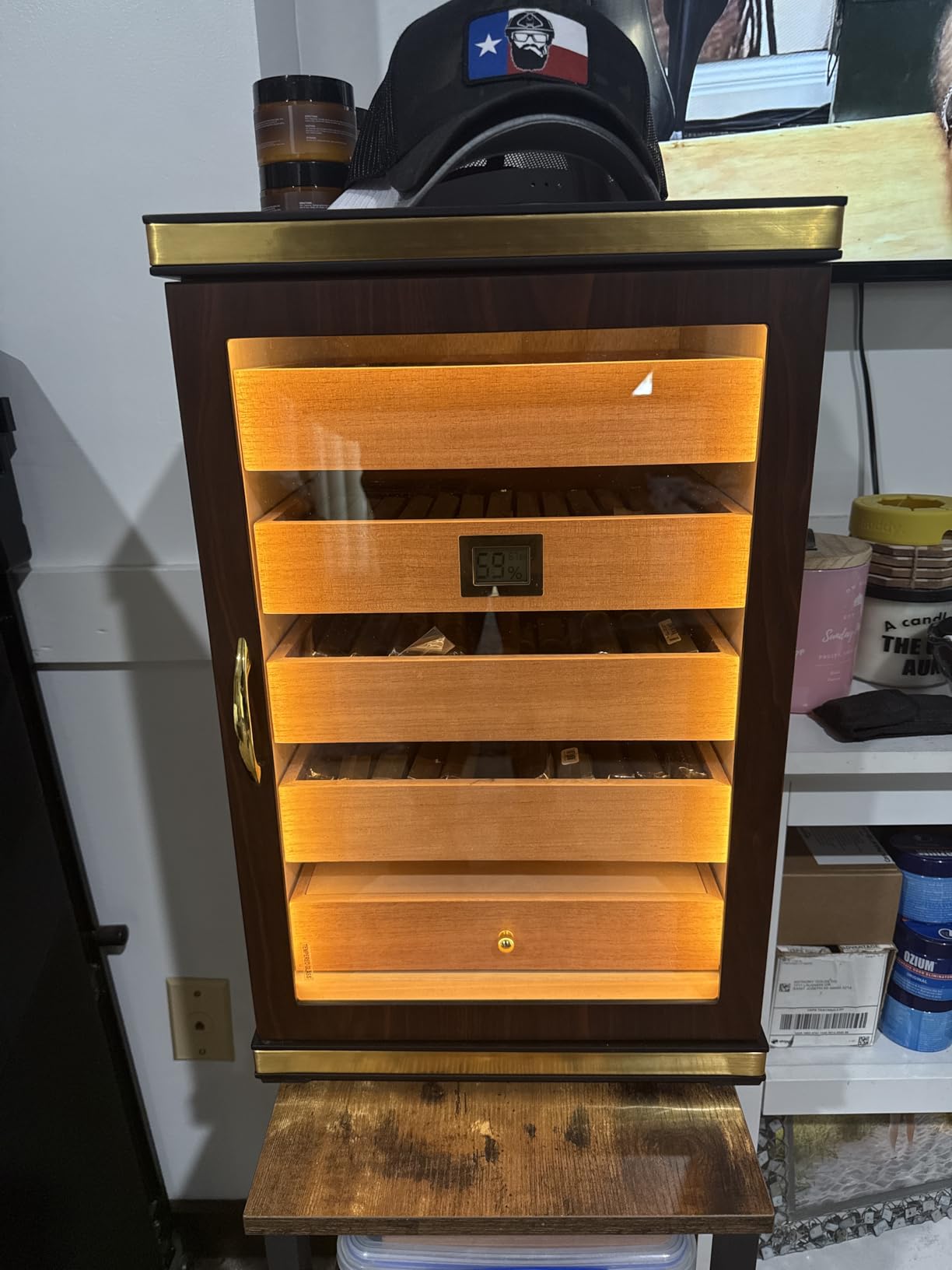 300-Count Black Cigar Humidor Cabinet with Digital Hygrometer | Black wood finish, cedar drawers, digital hygrometer, humidifiers and humidity packs, large storage for up to 300 cigars customer photo 2