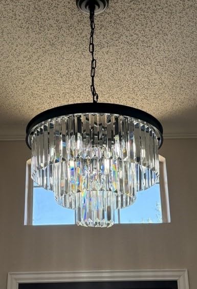 Crystal Chandeliers for Dining Room Lights Fixture Over Table, 15 Lights Black Modern Chandeliers for Living Room, 4-Tier Round Crystal Lighting Fixtures for Bedroom Entryway Kitchen Island D24 Inch customer photo 2