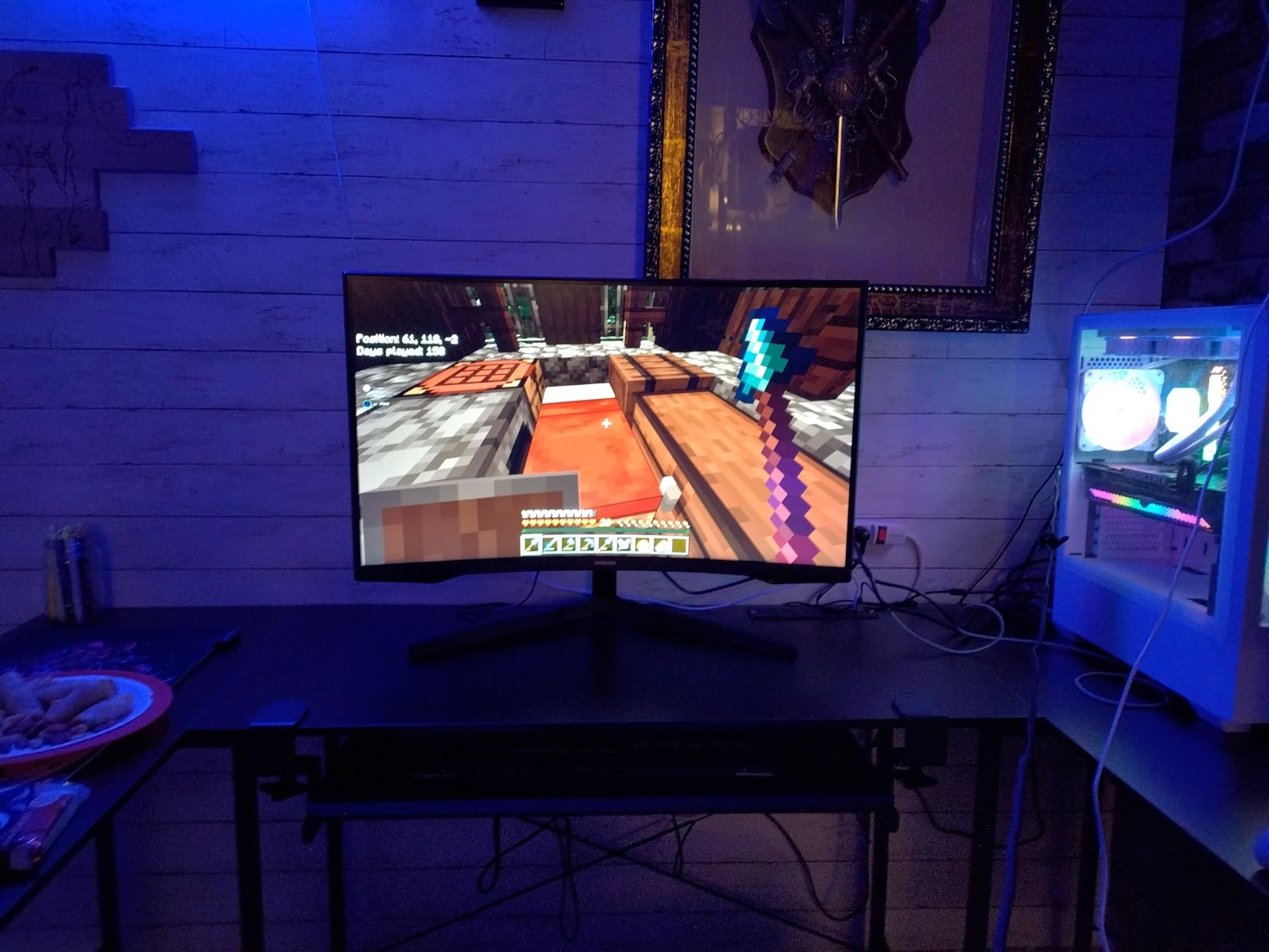Pamray 71 Inch Large Gaming Desk with Power Outlets U Shaped Computer Desk customer photo 1