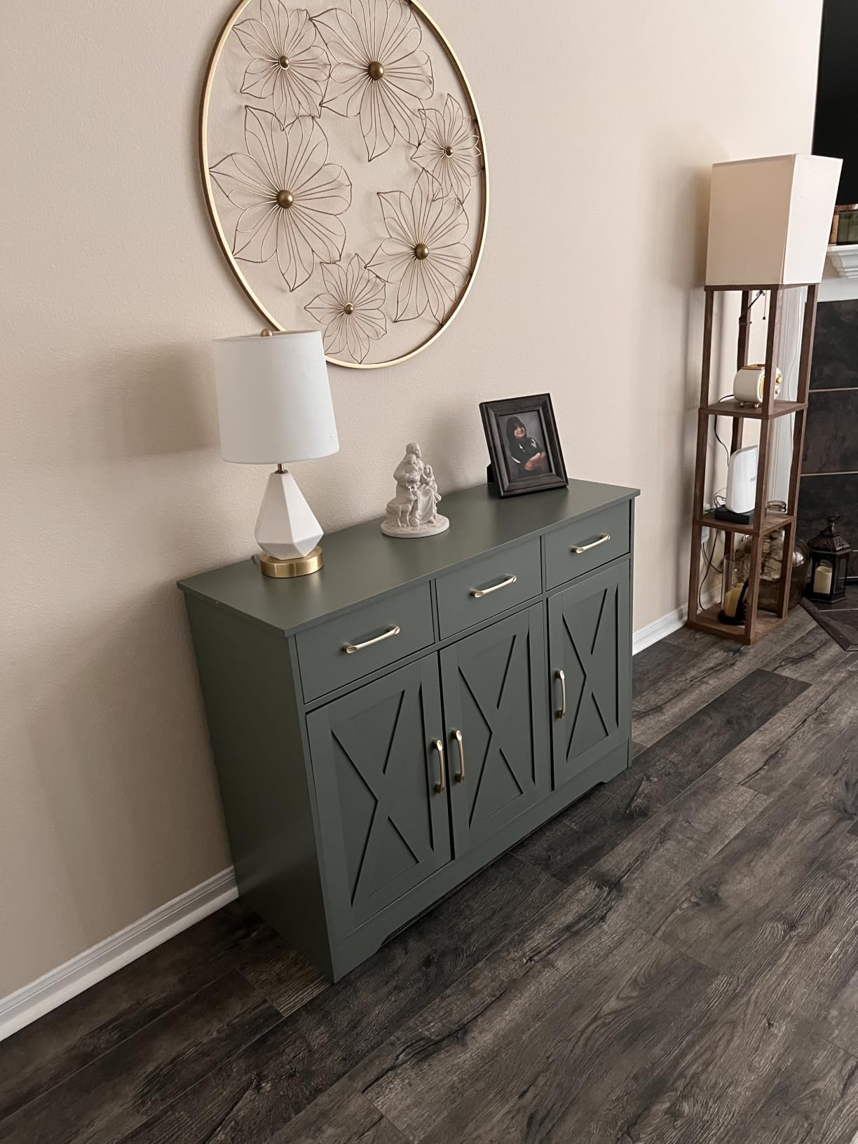 HOSTACK Kitchen Buffet Cabinet with Storage, Sideboard Coffee Bar, Black | Farmhouse Kitchen Storage Cabinet with 3 Drawers & Adjustable Shelf & Doors, 42.5