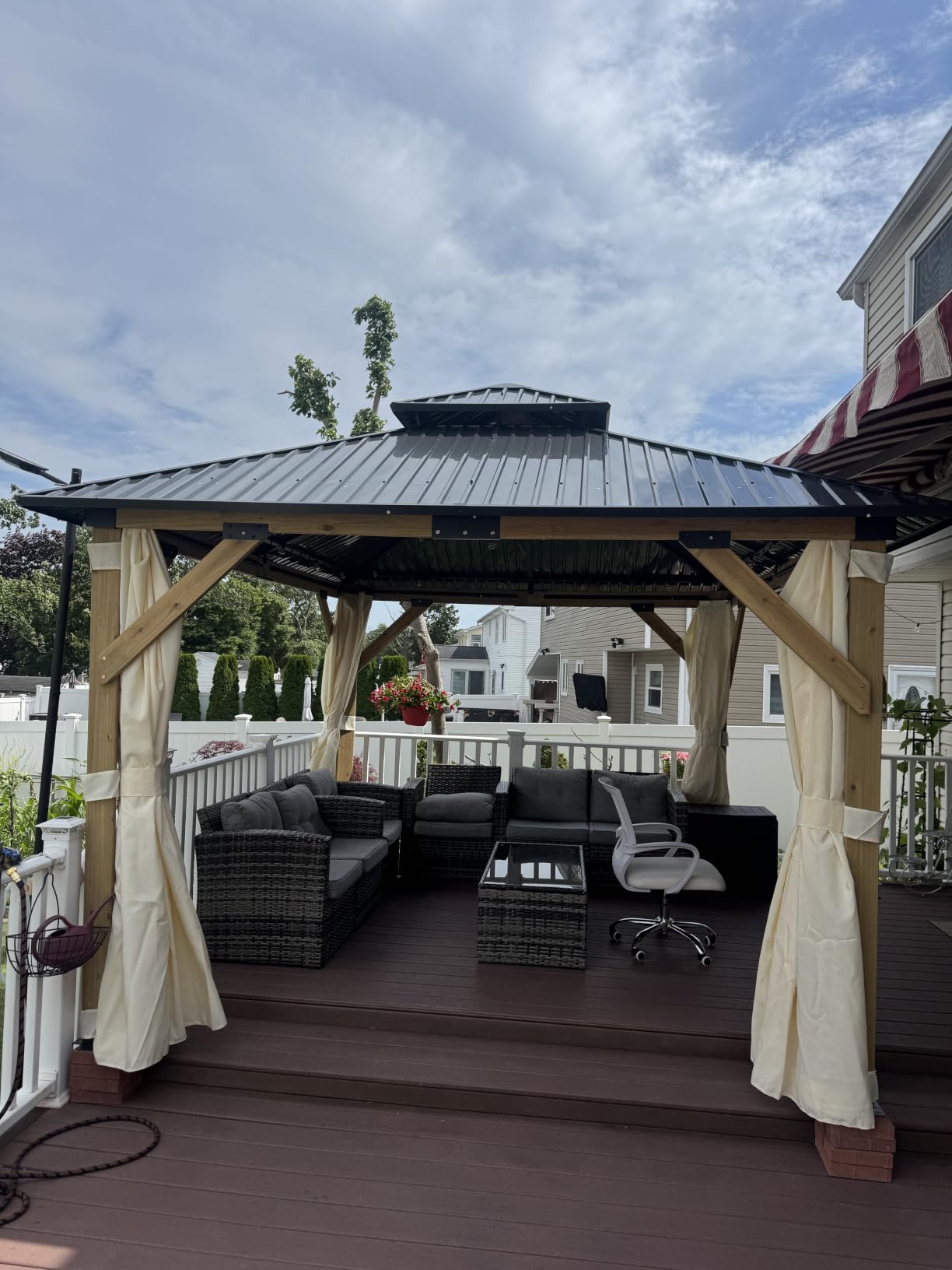 GARTOO 12' x 16' Outdoor Wood Gazebo, Permanent Wooden Hardtop Gazebo Pavilion with Double Curtains, Galvanized Steel Roof Cedar Wood Gazebos for Garden, Lawn customer photo 1