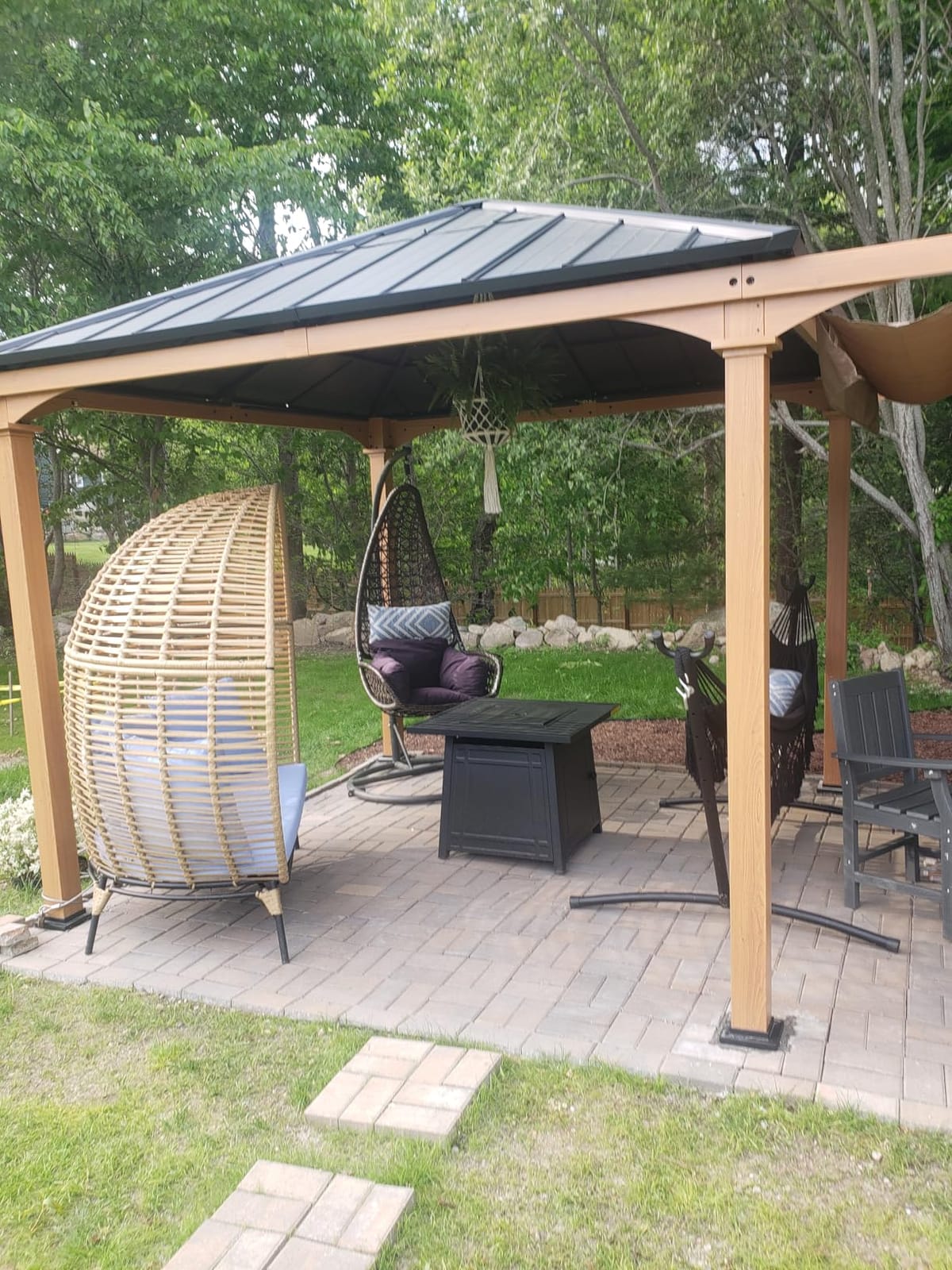 Modern Shade Outdoor Pergola 10x20 with Adjustable Textilene Shade | Hybrid Hardtop Gazebo with Privacy Curtains, Heavy Duty Patio Gazebo with Hardtop Roof for Patio, Backyard, Wood Grain customer photo 1