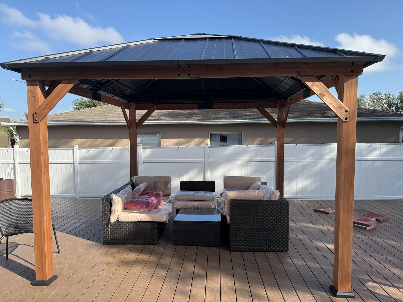 Modern Shade Wood Gazebo 12x16 with Double Galvanized Steel Roof | Outdoor Cedar Gazebo with Mosquito Net Rods, Wooden Gazebo with Sturdy Hooks for Garden, Backyard, Patio, and Deck customer photo 1