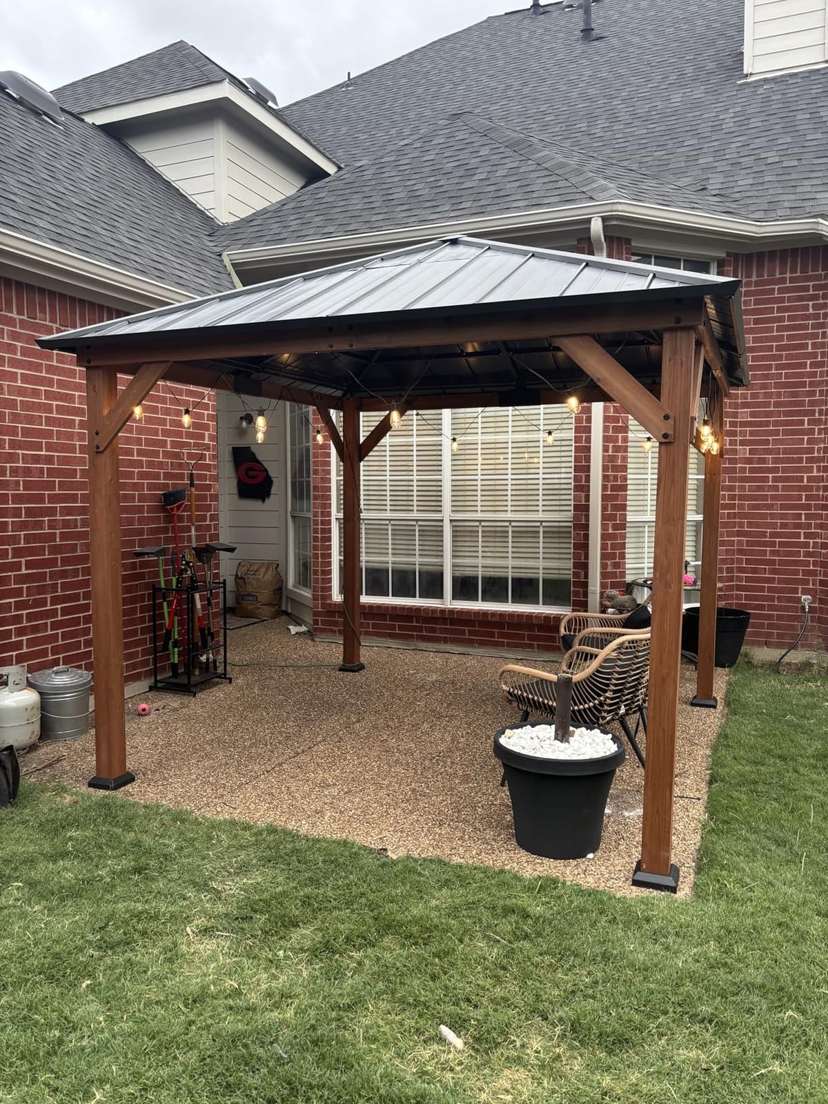 Modern Shade Wood Gazebo 12x16 with Double Galvanized Steel Roof | Outdoor Cedar Gazebo with Mosquito Net Rods, Wooden Gazebo with Sturdy Hooks for Garden, Backyard, Patio, and Deck customer photo 2