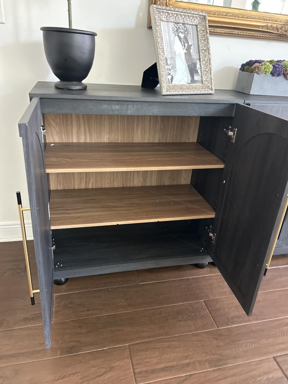 BELLEZE 65 Inch Fluted Buffet Cabinet with Storage, Symmetrical Arc Accent Sideboard Large Console Table for Dining Room, Kitchen, and Living Room (Caramel Brown) customer photo 2