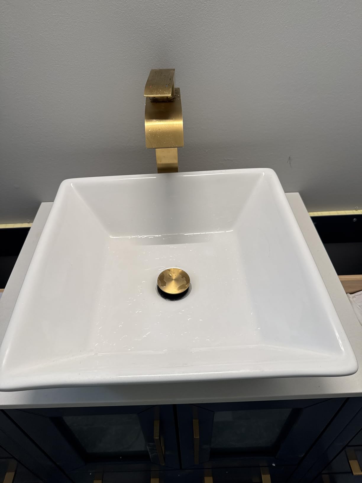 Vessel Sink Faucet Brushed Gold: ARCORA Single Hole Tall Bathroom Faucet, Single Handle Tall Waterfall Bathroom Faucet with Pop Up Drain and cUPC Supply Lines customer photo 1