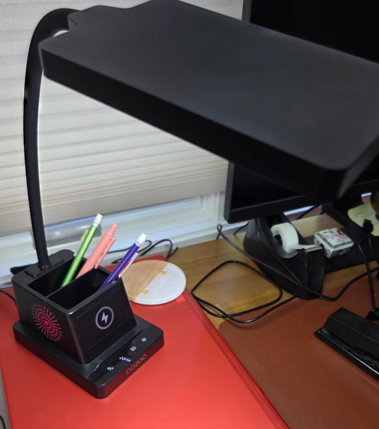 cozoo LED Desk Lamps for Home Office with Storage, 15W Fast Wireless Charger | Black Desk Light for Bedroom Night Stand Table, 3 Color Modes 4 Brightness Levels CRI 95, 800 LM Small Desk Lamp for Dorm Room customer photo 2