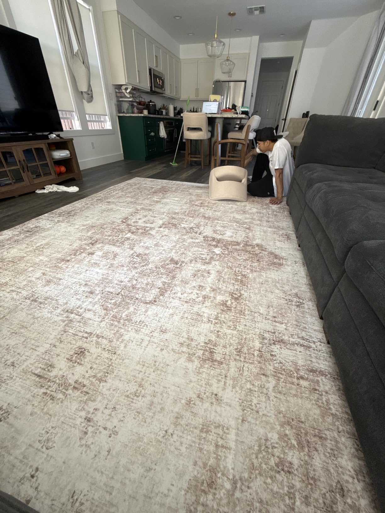 Area Rug 8x10 Washable Rug, Vintage Boho Medallion Rugs Non-Slip Soft Low Pile Large Distressed Rug Indoor Retro Carpet for Living Room Bedroom Dining Room Office Children's Room (Beige, 8'x10') customer photo 1