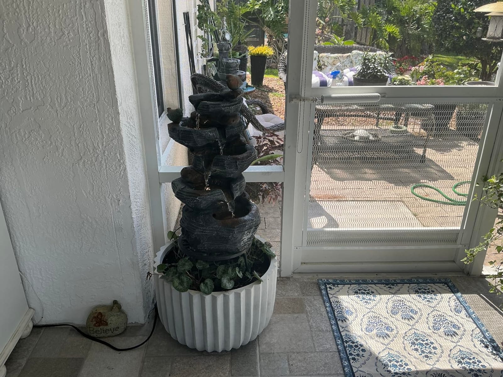 5-Tiers Cascading Rock Water Fountain Outdoor, Waterfalls Fountains | Garden Freestanding Resin Water Feature Fountain with LED Lights, Pump for Indoors Patio, Backyard, Deck, Porch, Home Decor customer photo 2