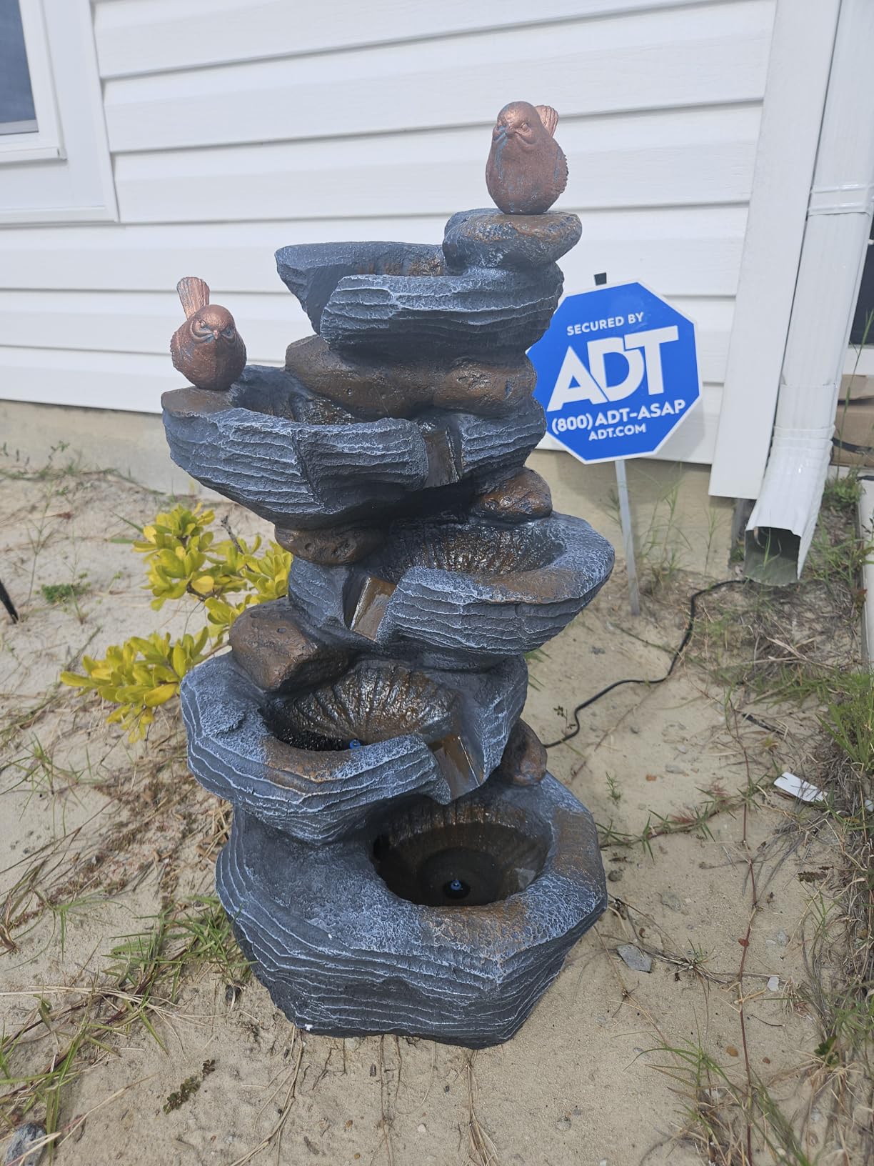 Grepatio Outdoor 5-Tiers Cascading Rock Water Fountain, Waterfall Fountain with 4 LED Lights, Outdoor Fountains and Waterfalls for Garden or Patio, Yard, and Deck Decor with Natural Stone Look customer photo 2