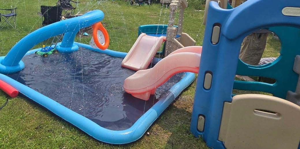 Splash Pad for Kids & Dogs, Large Sprinkler Pad Water Toys with Basketball Hoop, Thickened Non-Slip Splash Mat, Foldable Play Pool & Outdoor Summer Toys Ages 4-12 customer photo 2