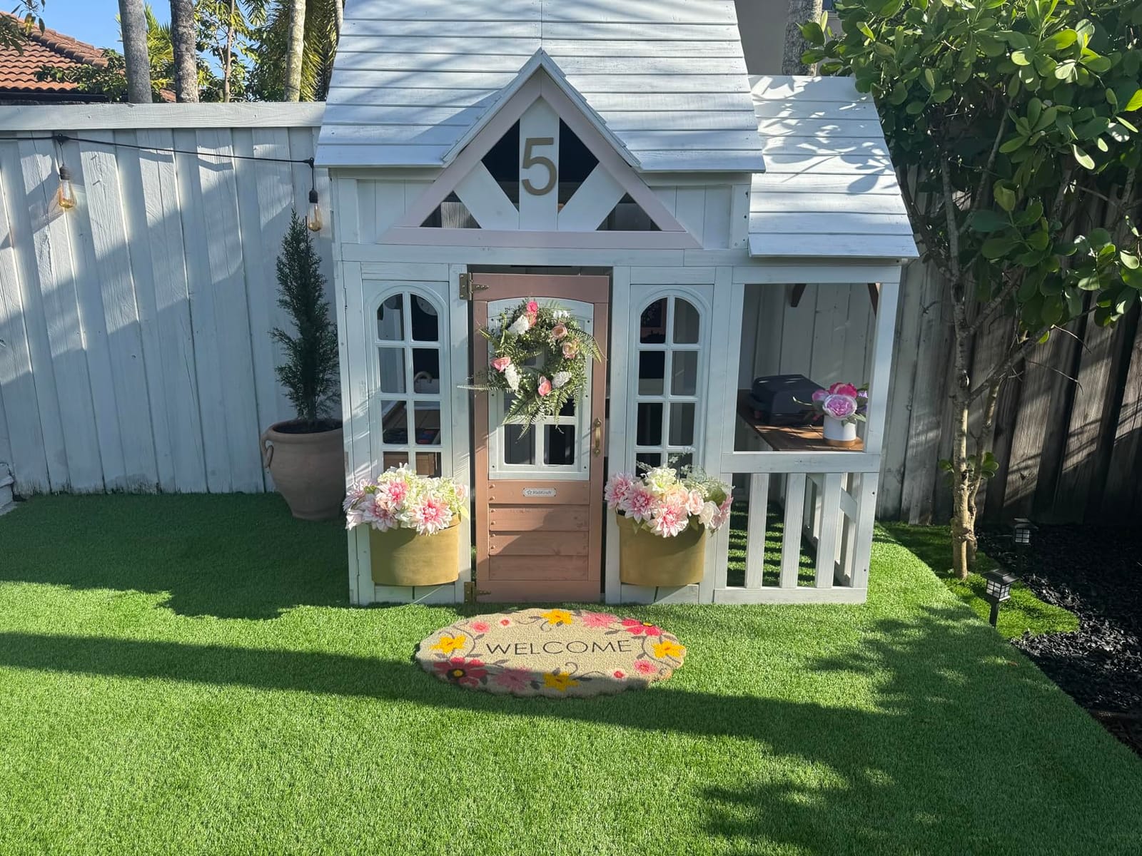 KidKraft Lantana Lane Wooden 6-ft. Tall Playhouse with Secret Door | White Wooden Outdoor House, Tall Enough for an Adult, BBQ Grill, Clock, Chalkboards, Planter Boxes customer photo 2