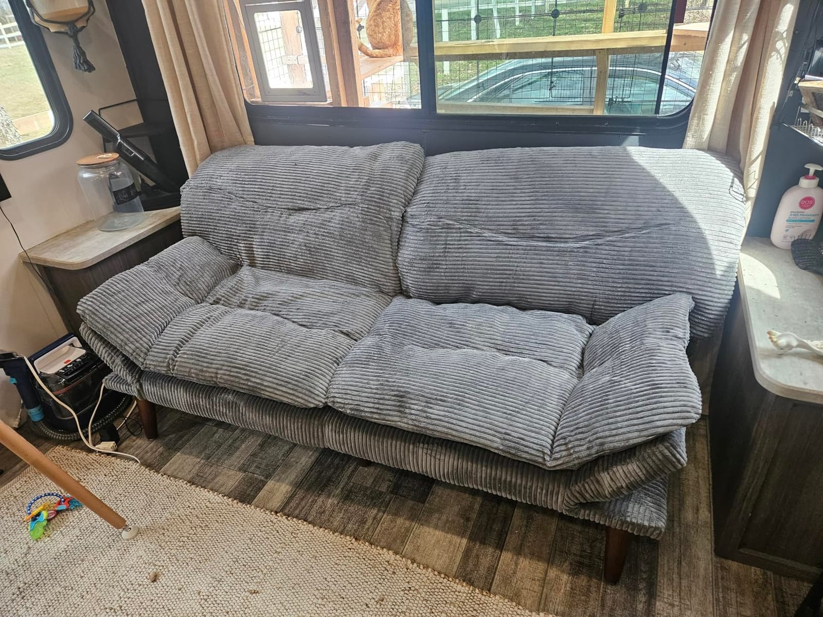 Pipishell Futon Sofa Bed, 66 Inch Corduroy Futon Couch Convertible with Adjustable Backrest and Armrests, Recliner Sleeper Sofa for Small Spaces customer photo 1