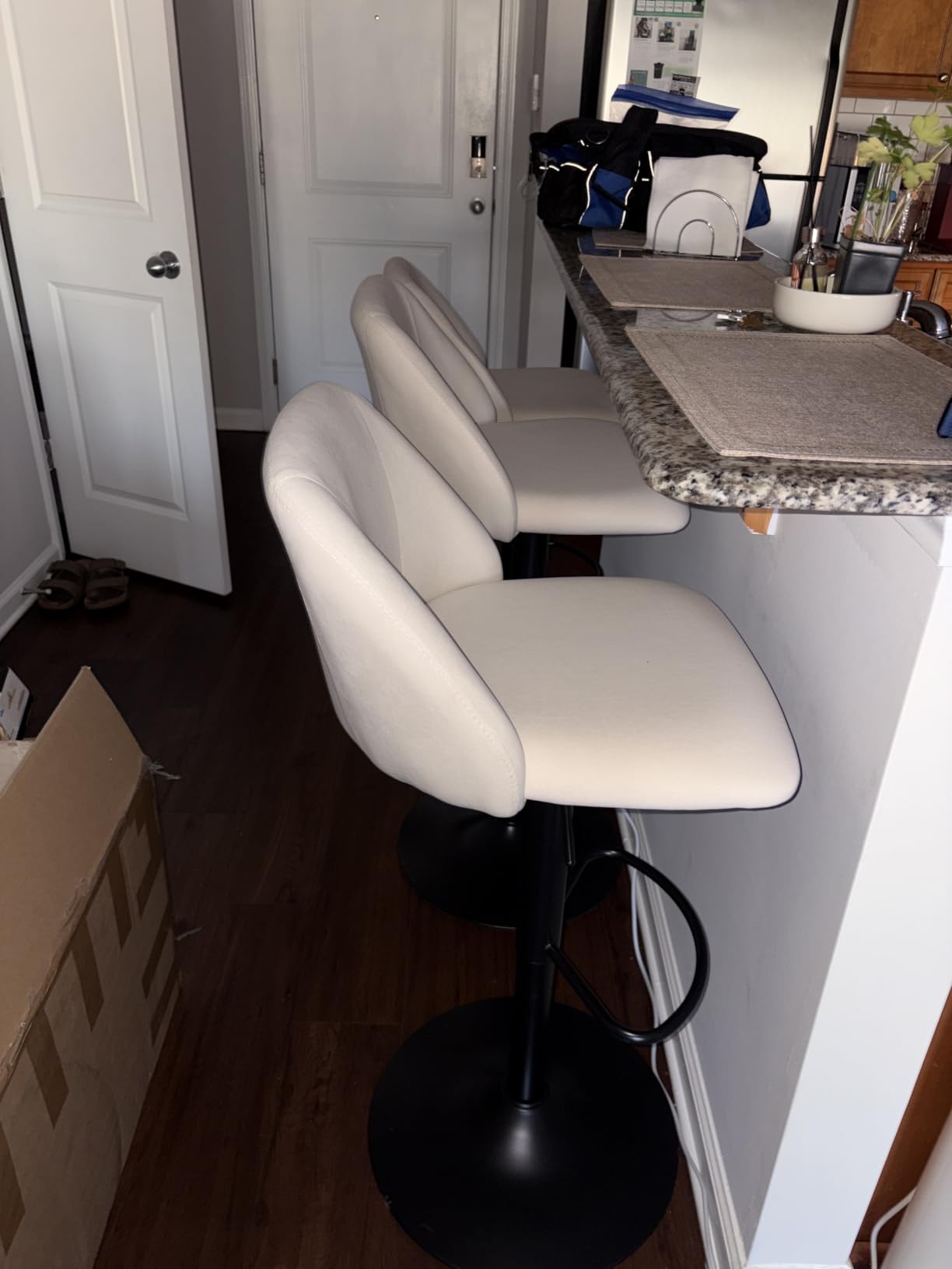 COLAMY Bar Stools Set of 2, Modern Swivel Bar Chairs, Adjustable Upholstered Barstools Counter Height with Full Backrest for Bar, Dining Room, Kitchen Island, Beige customer photo 2