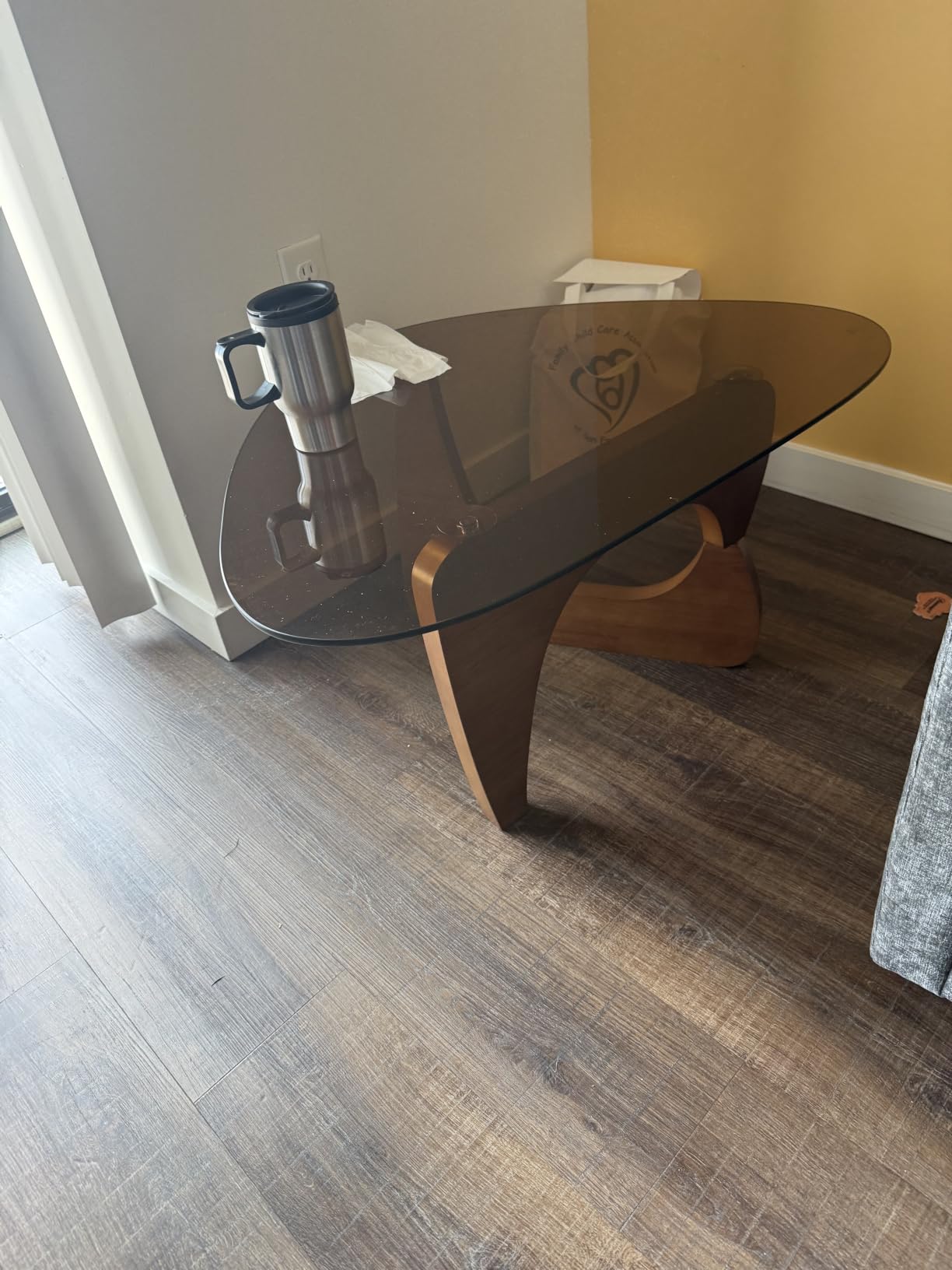 Modern Glass Coffee Table, Mid Century Small Coffee Table, Coffee Table for Living Room, Suitable for Bedroom Living Room Reception Office Tables (Walnut/Brown, Small) customer photo 1