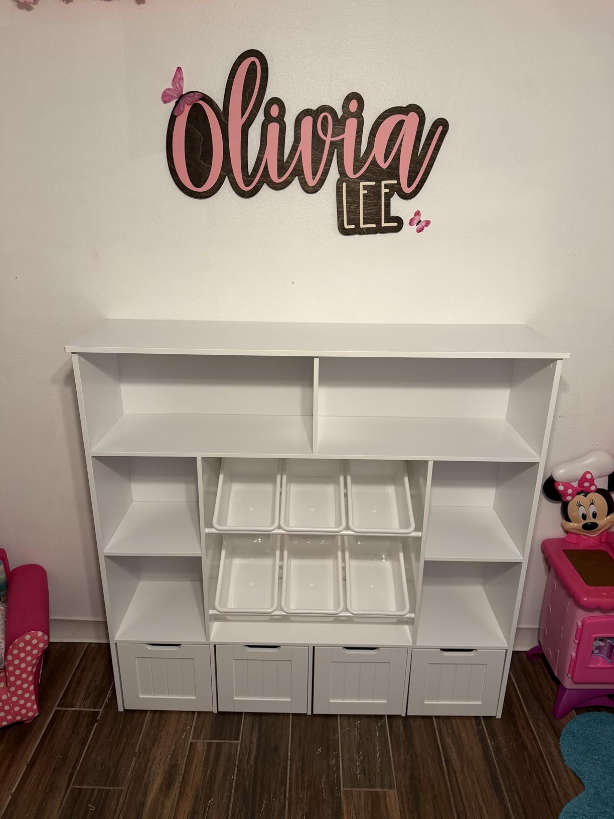 FINETONES Toy Storage Organizer with Movable Drawer Toy Organizer for Kids | Toy Organizers and Storage with 6 Toy Bins, Large Kids Bookshelf Toy Chest with Hidden Wheels for Playroom, White customer photo 2