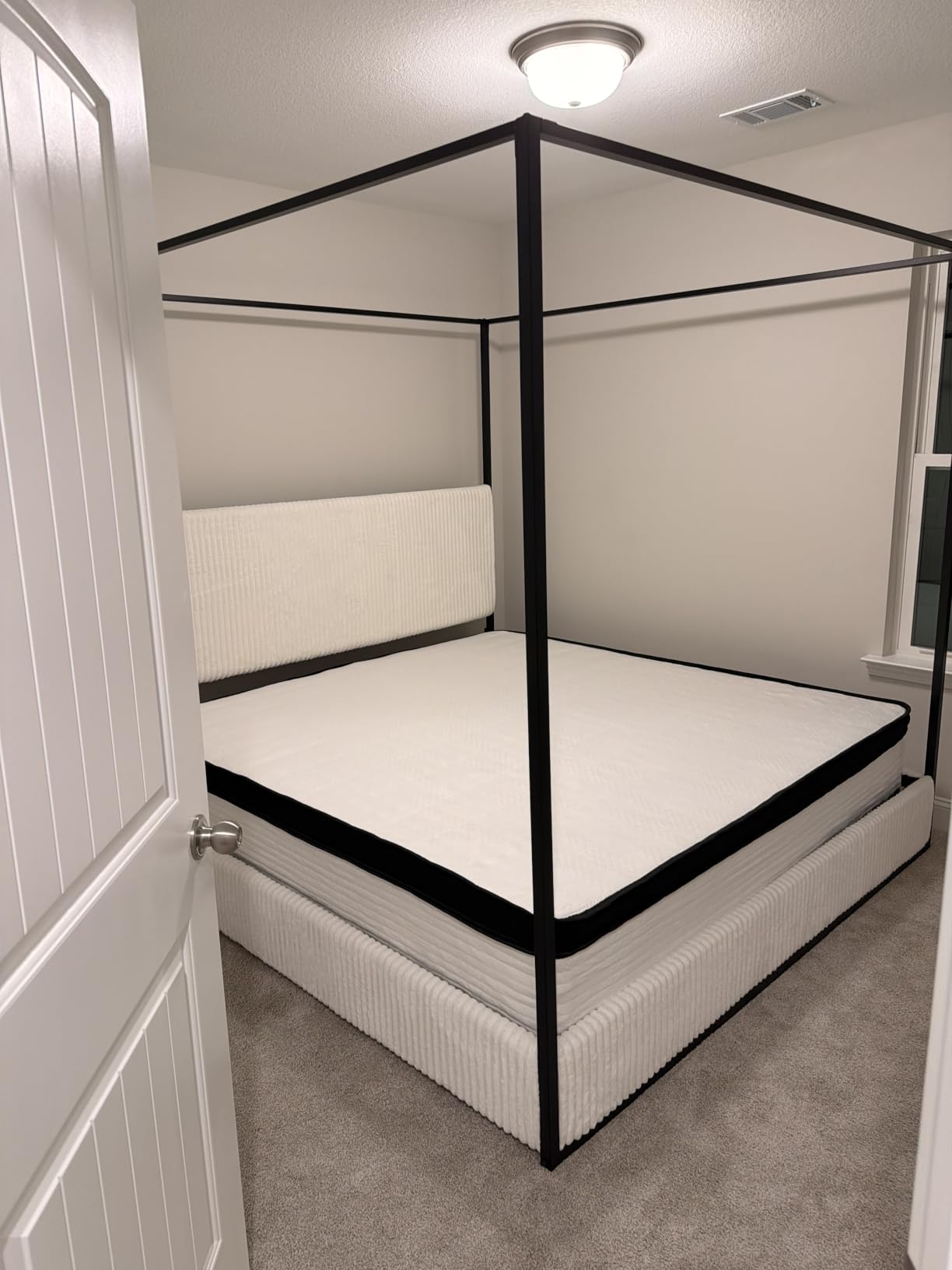Merax Luxury King Metal Canopy Bed with Tall Upholstered Headboard, Beige | Gold 4-Poster Platform Bed Frame with No Box Spring Needed for Modern Bedrooms customer photo 2