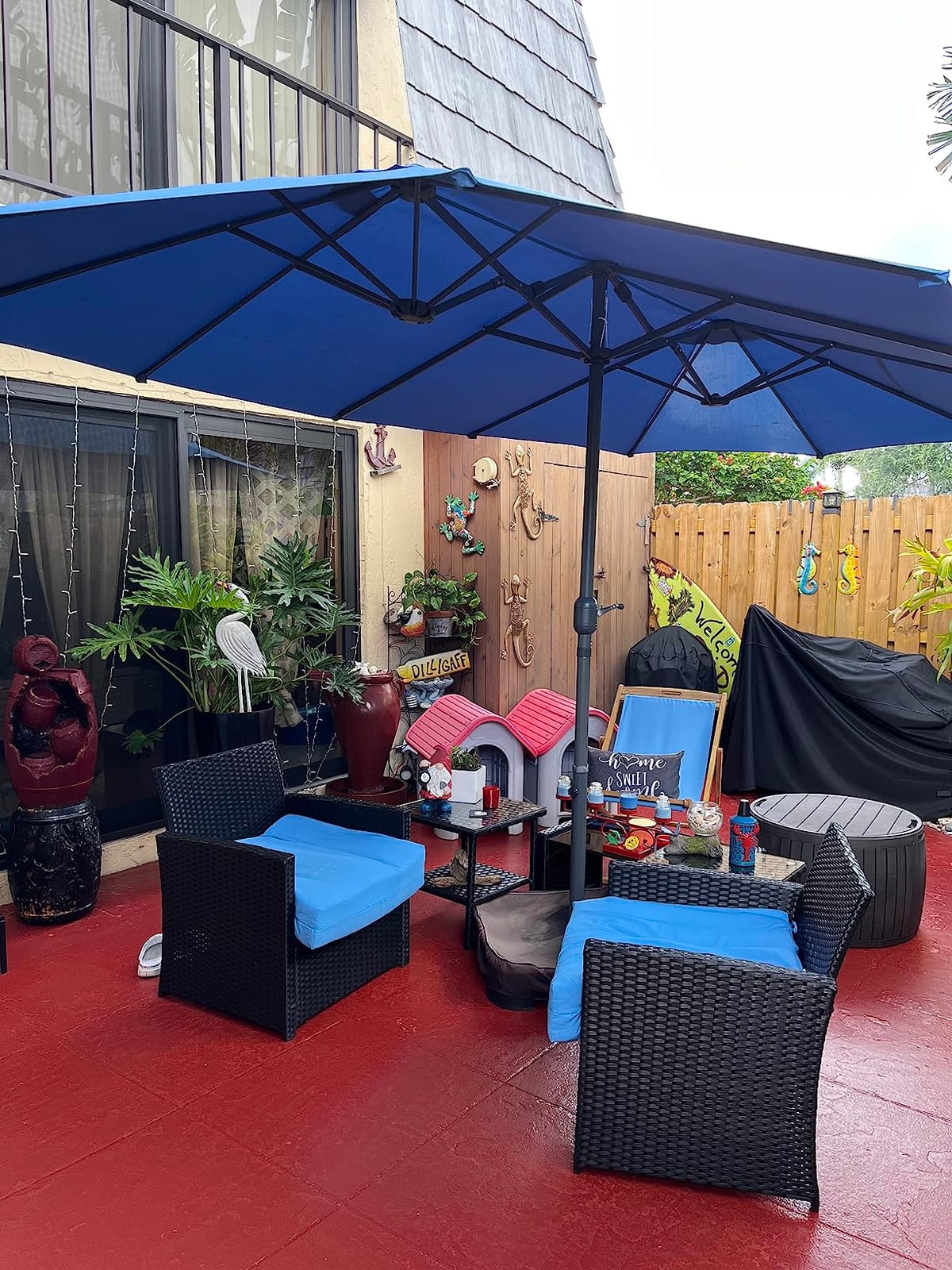 Tangkula 13 FT Large Patio Umbrella, Outdoor Double-Sided Table Market Umbrella w/Crank Handle, 12 Heavy-Duty Ribs, Sun-Protective Rectangular Twin Parasol for Garden Deck Lawn Poolside (Orange) customer photo 2