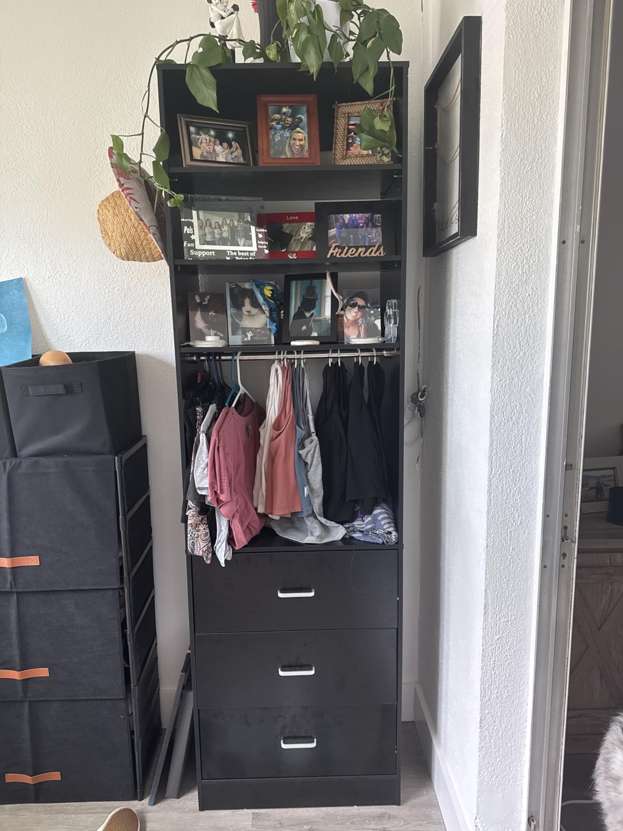 Besiost Closet Systems with 6 Wood Drawers, Closet System Set of 2 | Closet Organizer System with 2 Hanging Rods & 2 Shelves, Heavy Duty Walk-in Closet, White (42.6