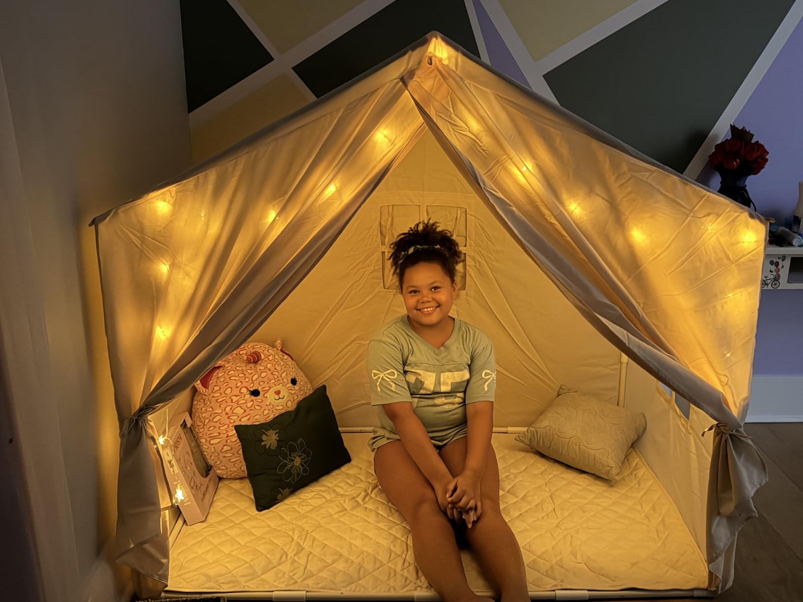 Kids Tent with Mat, Kids Play Tents Indoor, Princess Tent for Girl, Pink | Princess Play Tent, Toddler Tents Playhouse for Kid, Large Play Cottage, Kid Toys for Girl Birthday Gift - 57x 35.5 x 53