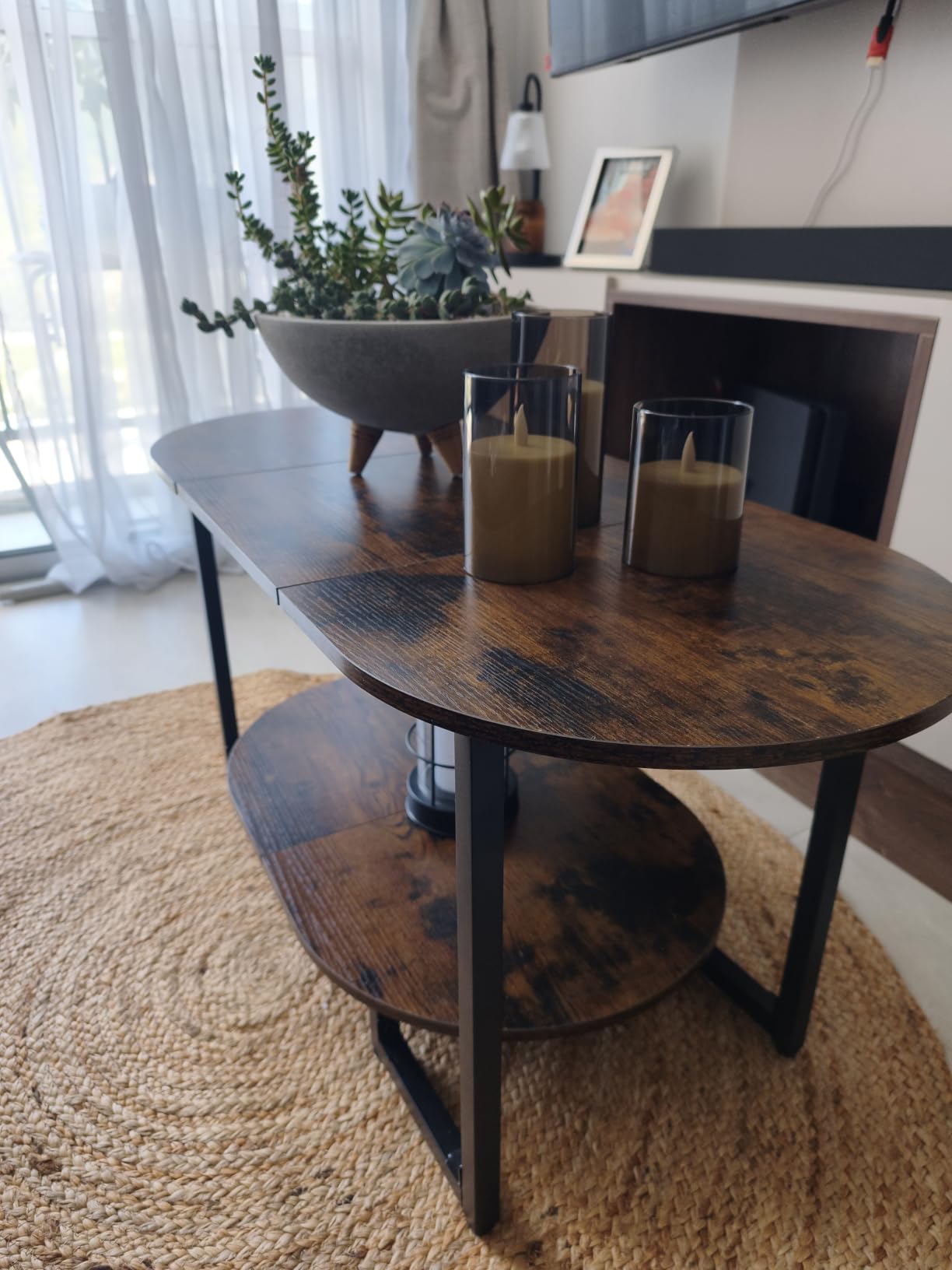 HOOBRO Coffee Table for Living Room, Oval Small Coffee Table with 2-Tier Open Storage Shelf, Industrial Cocktail Tea Table, Wooden Desktop Center Table, Farmhouse, Home Office, Rustic Brown BF09KF01 customer photo 1