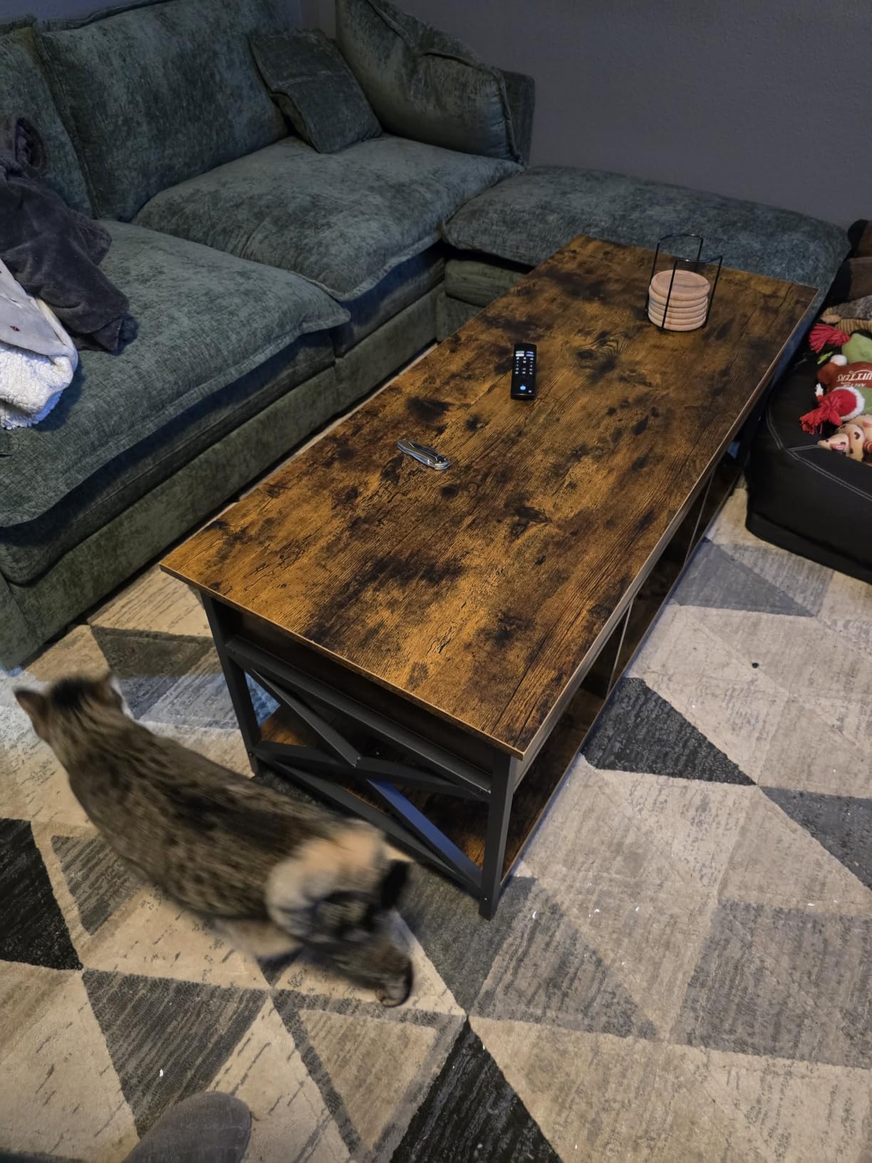 VASAGLE Coffee Table Lift Top, 3 in 1 Center Table with Storage, Gas Spring, 2 Drawers and 3 Hidden Compartments, Open Shelf, for Living Room, Home Office, Honey Brown ULCT254K01 customer photo 2