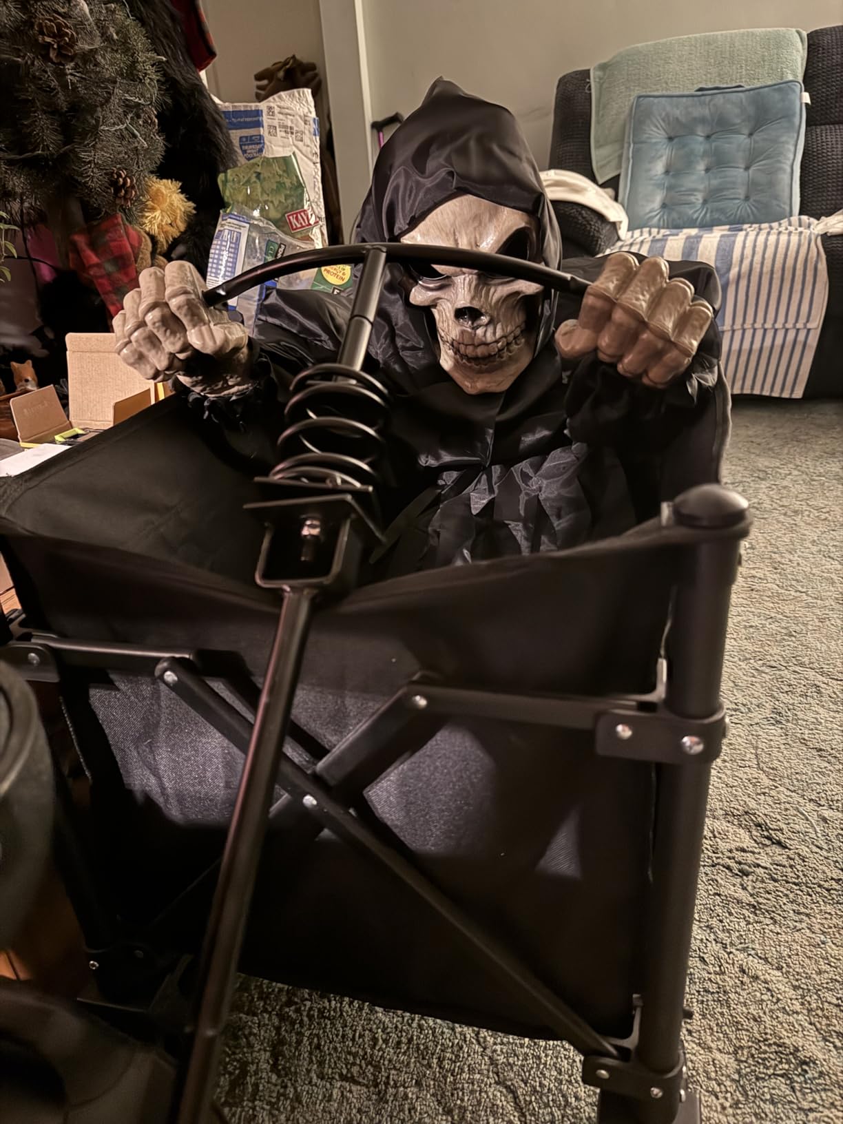 LarpGears Outdoor Halloween Skeleton Decorations, 7.8Ft Flying Rotated Skull Reaper Ghost Scarecrow Decorations for Garden, Porch, Yard customer photo 1