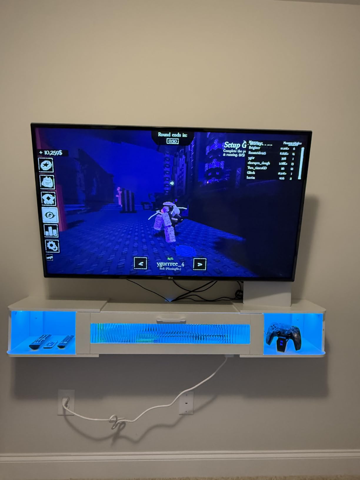 HOOBRO Floating TV Stand with LED Light Power Outlet for up to 65
