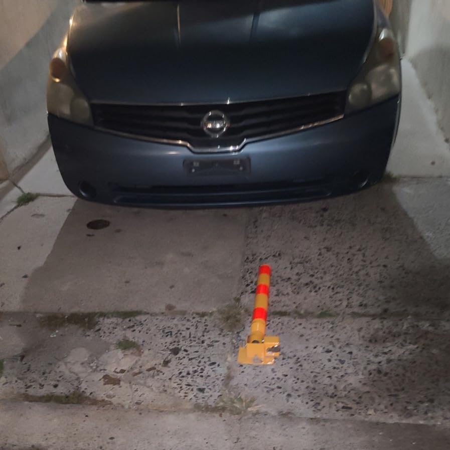 Zonon 1 Pcs Spring Parking Post Barrier, Folding Heavy Metal, Lock, Red | Obstacle Pile with Warning Stripes, Interceptor Bollard, Reinforced Base, Traffic-sensitive Area Garage customer photo 1