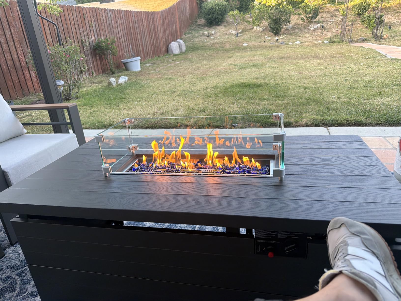 Sundale Outdoor 51 Inch Outdoor Fire Pit Table, 50,000BTU Rectangle Propane Fire Pit with Sliding Tank Holder, Glass Wind Guard, Removable Lid, CSA Certified, Gray customer photo 2