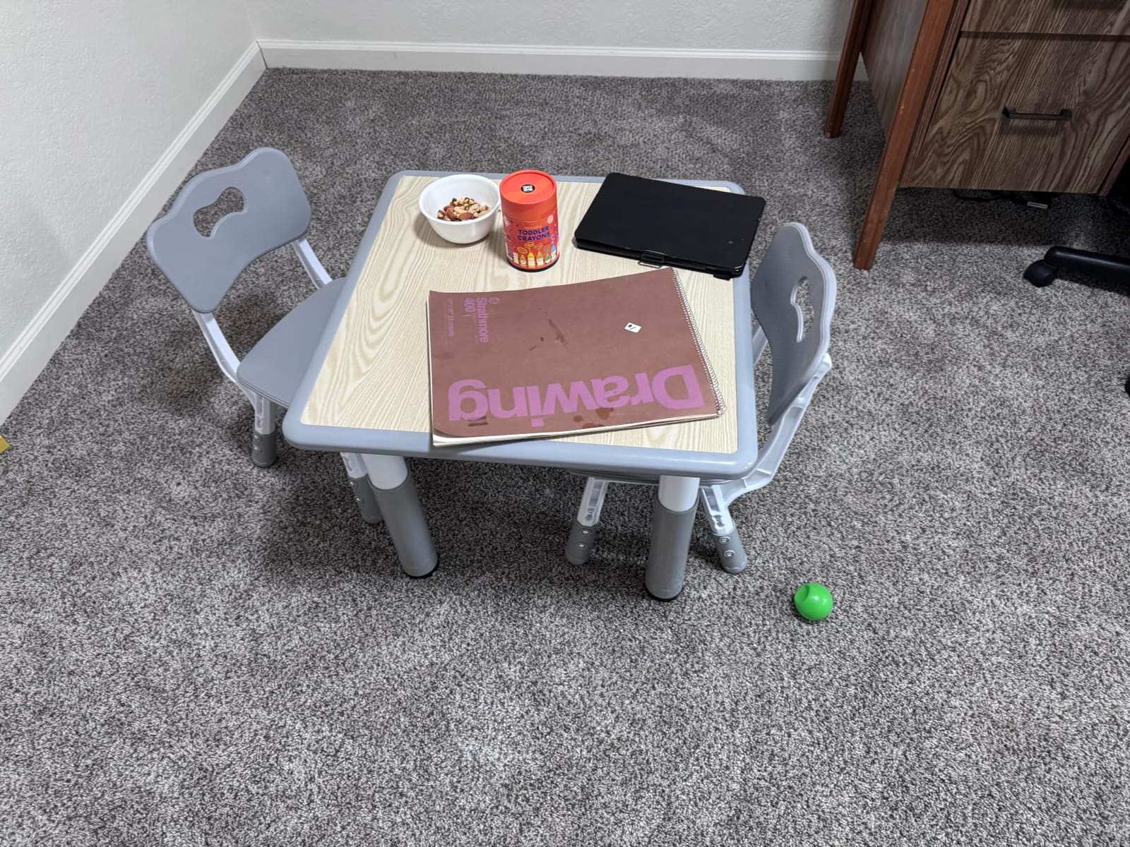 Pterying Wood Toddler Table and Chair Set, Kids Activity Desk, White Gray | 3-in-1 Desk with Reversible Paintable Tabletop, 2 Under-Seat Storage Drawers, for Crafts, Arts, Drawing, Learning customer photo 1