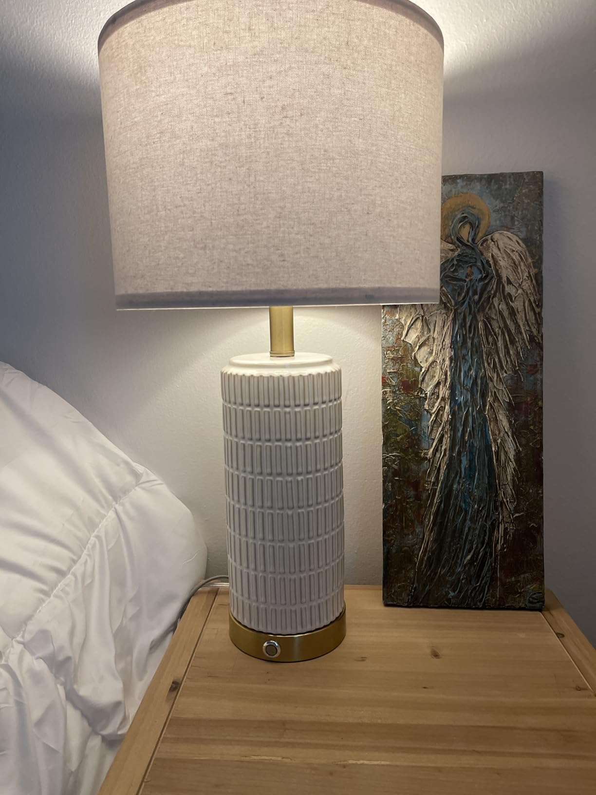 PoKat Touch Bedside Table Lamps with 2 USB for Bedroom Living Room, 25'' | Nightstand lamps Set of 2, 3 way dimmable with 2 bulbs, durable white ceramic, farmhouse & modern style for side table customer photo 1