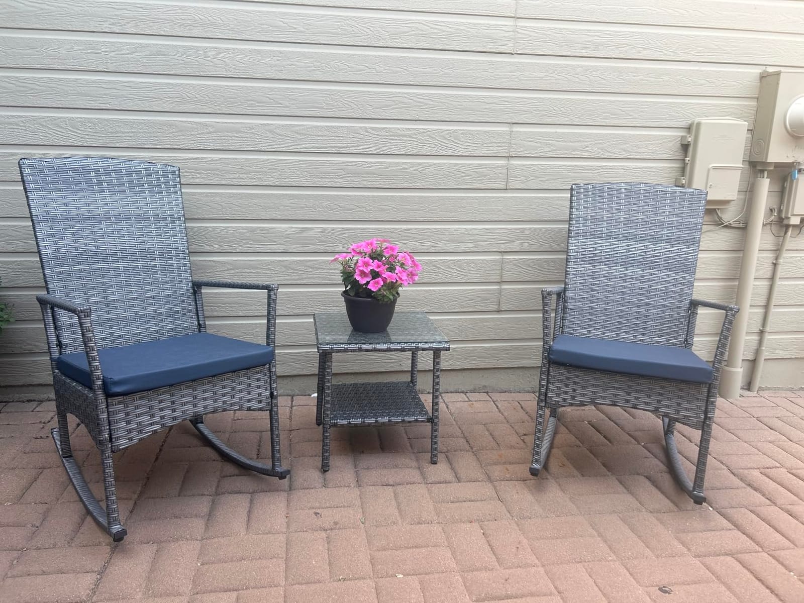 Oasishine Outdoor Rocking Chair 3 Pieces High-Backed Rocking Chair Patio Rocking Chairs Outdoor Table, Khaki customer photo 1