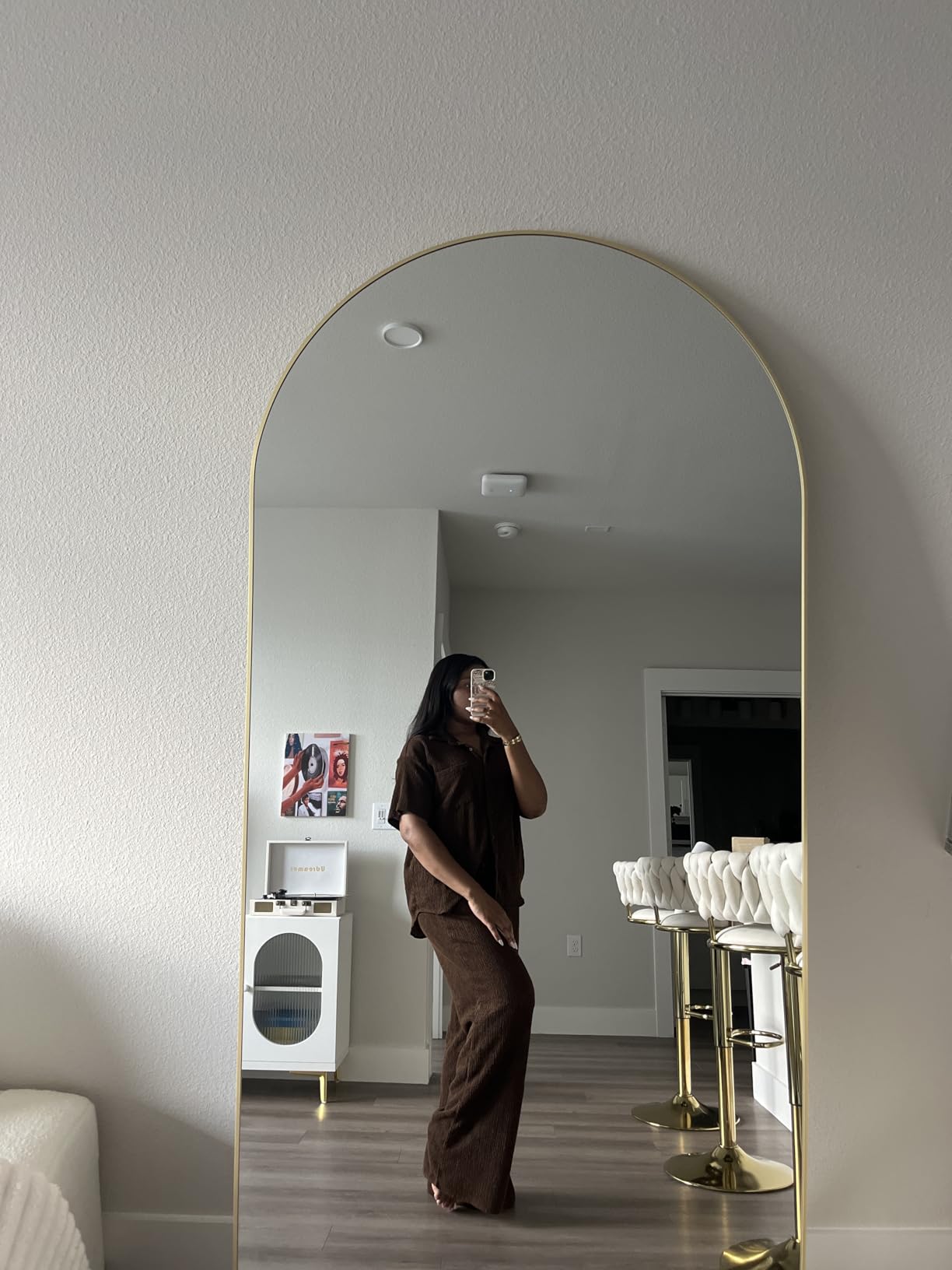 KOMCOTE Full Length Floor Mirror, 91x46 Inch Oversized Arched Standing Mirror in Black for Bedroom, Living Room, Dressing Room - Elegant Freestanding Leaning Mirror Decor customer photo 2
