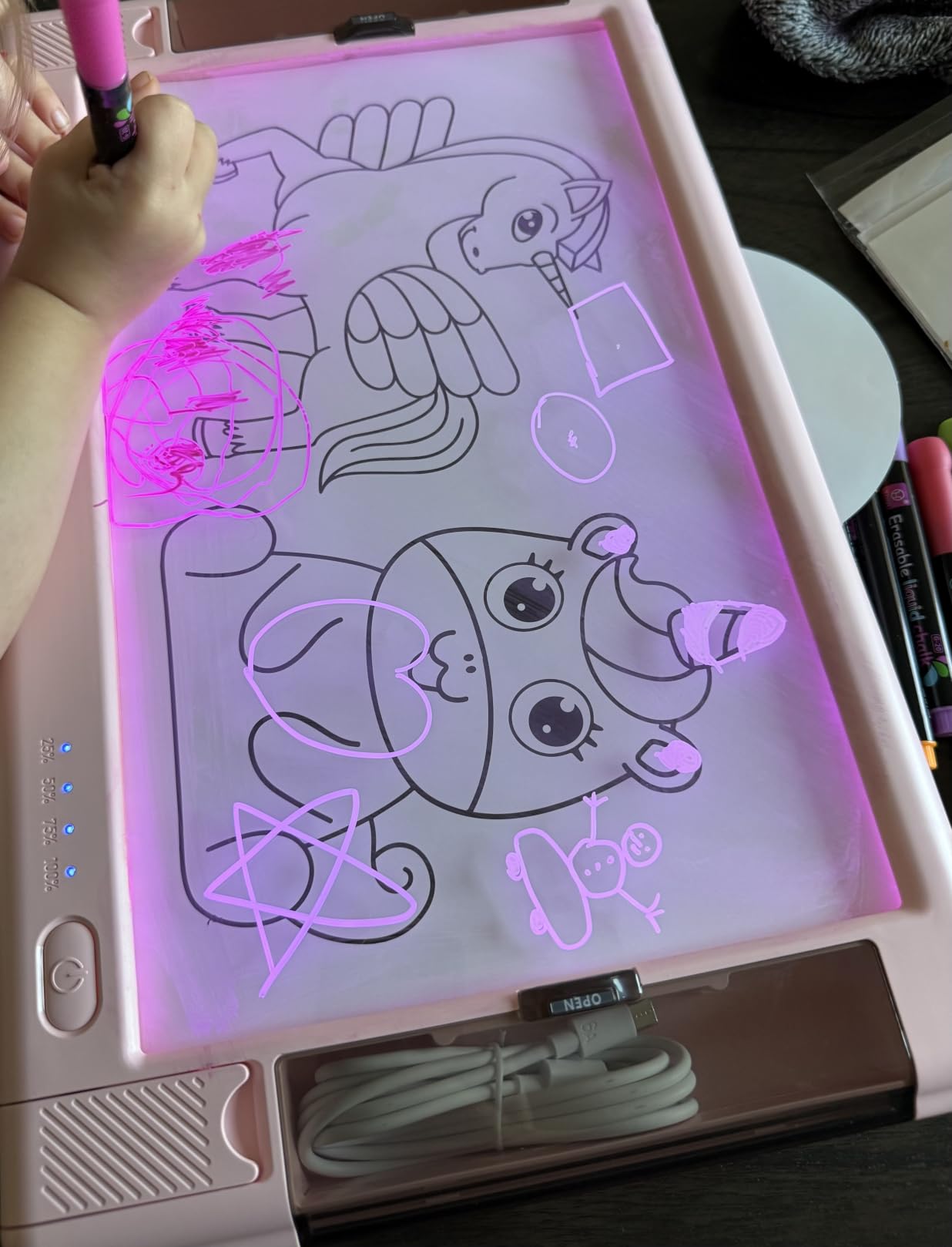 Rechargeable LED Drawing Board, 15 Inch 9-Color Light Modes Neon Art Light Up Writing Tablet Tracing Pad for Kids, Sketching Gift Toy for Teens, 5 Markers, 10 Tracing Sheets customer photo 1