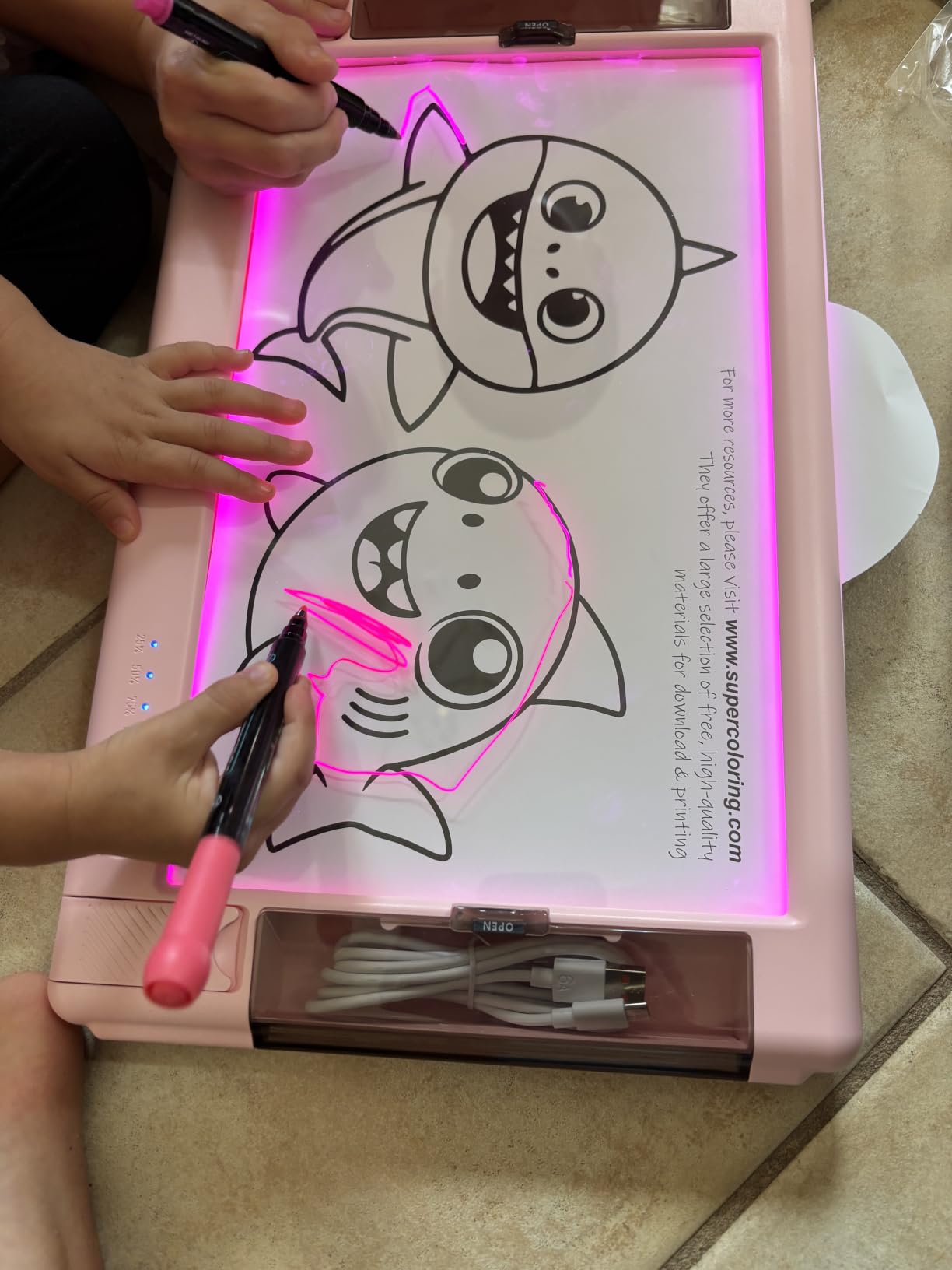 Rechargeable LED Drawing Board, 15 Inch 9-Color Light Modes Neon Art Light Up Writing Tablet Tracing Pad for Kids, Sketching Gift Toy for Teens, 5 Markers, 10 Tracing Sheets customer photo 2