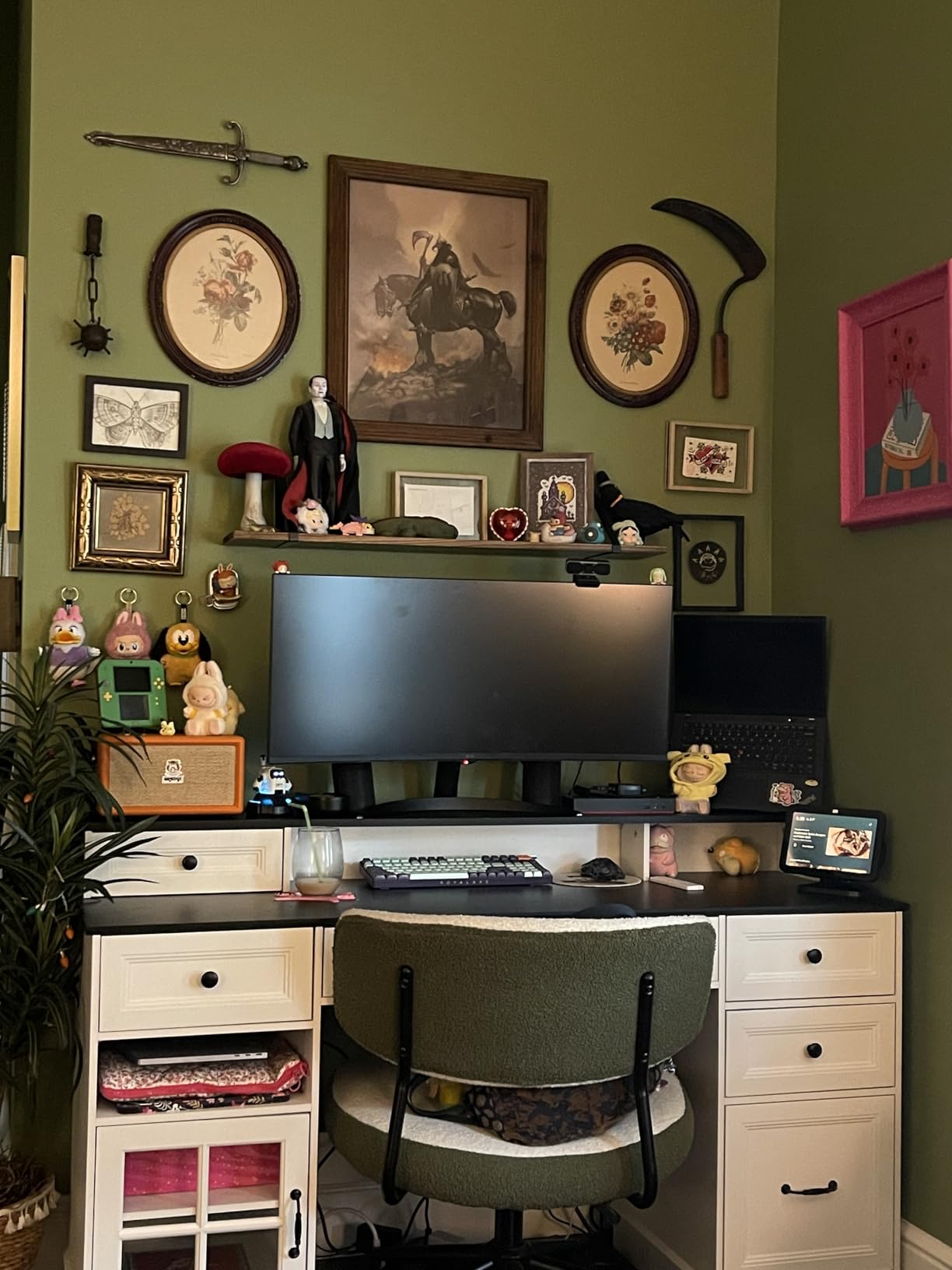 HAUOMS Farmhouse Executive Desk Computer Desk with Drawers, Black | Executive Office Desk with File Drawers, Power Outlet, Led Lights, Storage Cabinet and Monitor Shelf for Home Office customer photo 1