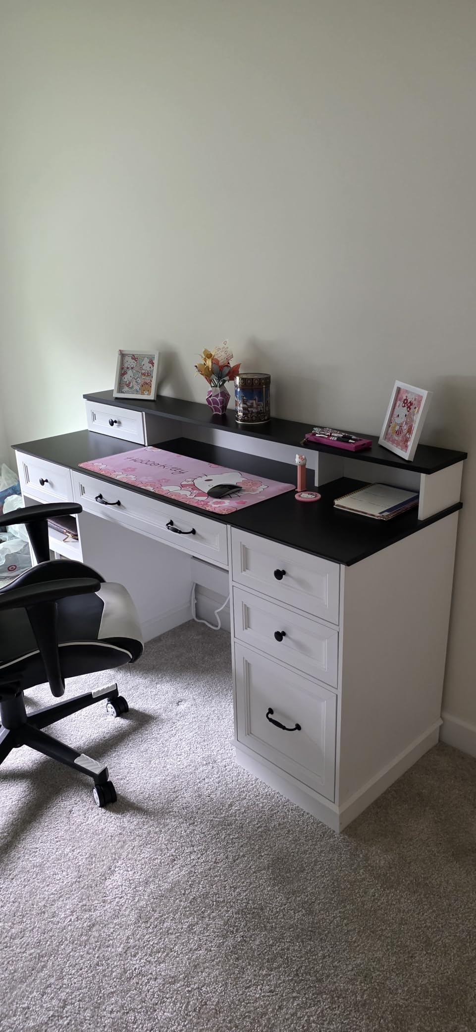 HAUOMS Farmhouse Executive Desk Computer Desk with Drawers, Black | Executive Office Desk with File Drawers, Power Outlet, Led Lights, Storage Cabinet and Monitor Shelf for Home Office customer photo 2