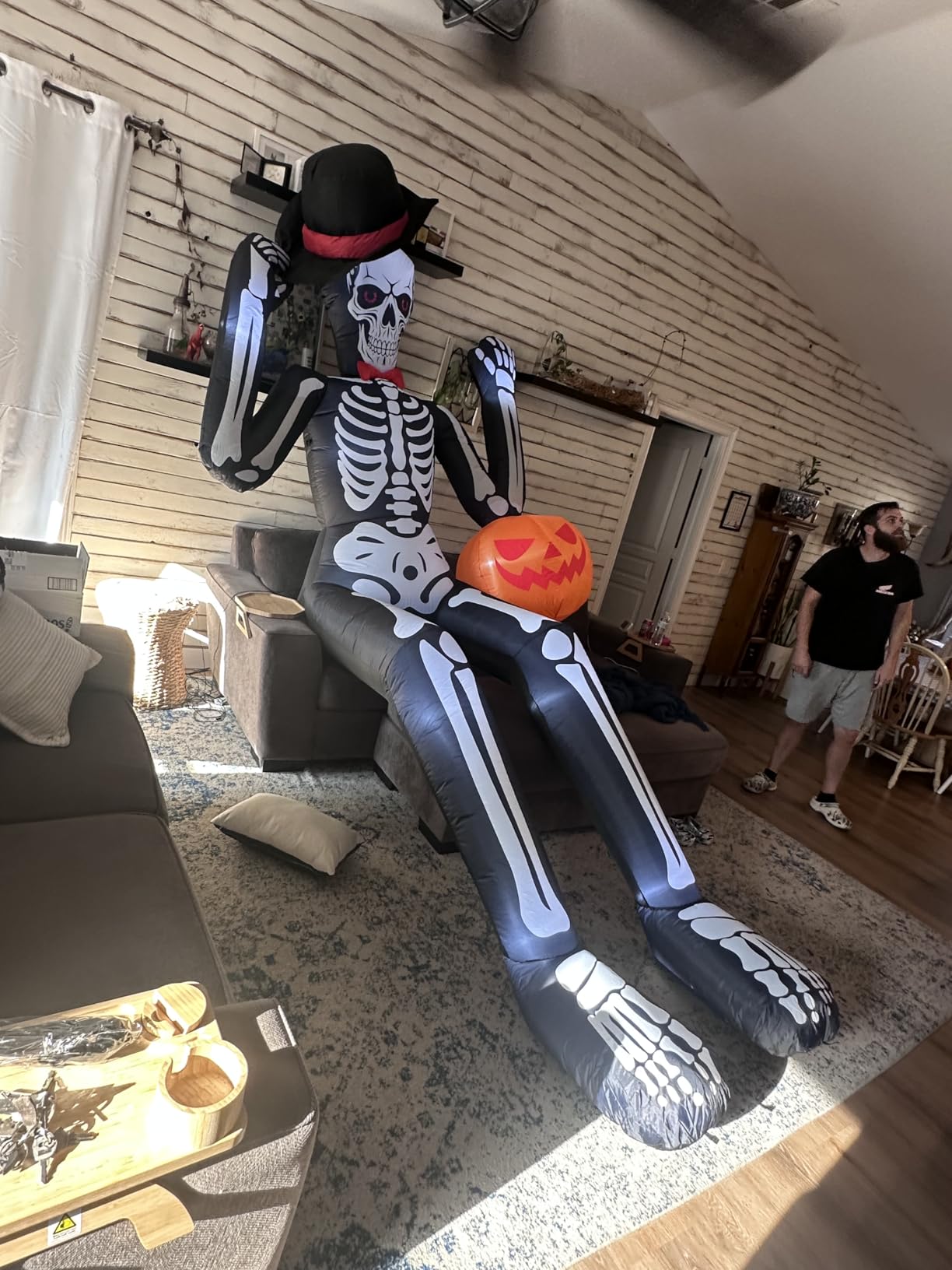 12FT Sitting Giant Skeleton Inflatable, Scary Halloween Inflatables Outdoor with Built-in LEDs customer photo 1