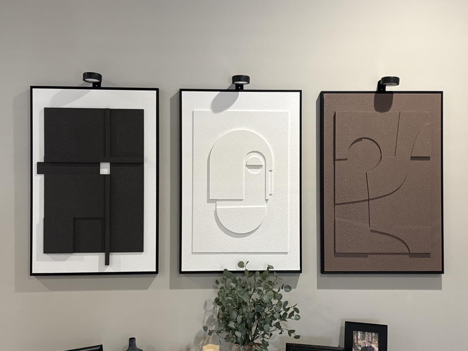 Large 3D Textured Framed Neutral Abstract Wall Art for Living Room, 3 Piece Modern Artwork for Walls, Minimalist White and Brown Geometric Wall Paintings for Hallway, Stair, Office Wall Decor 24x36 In customer photo 1