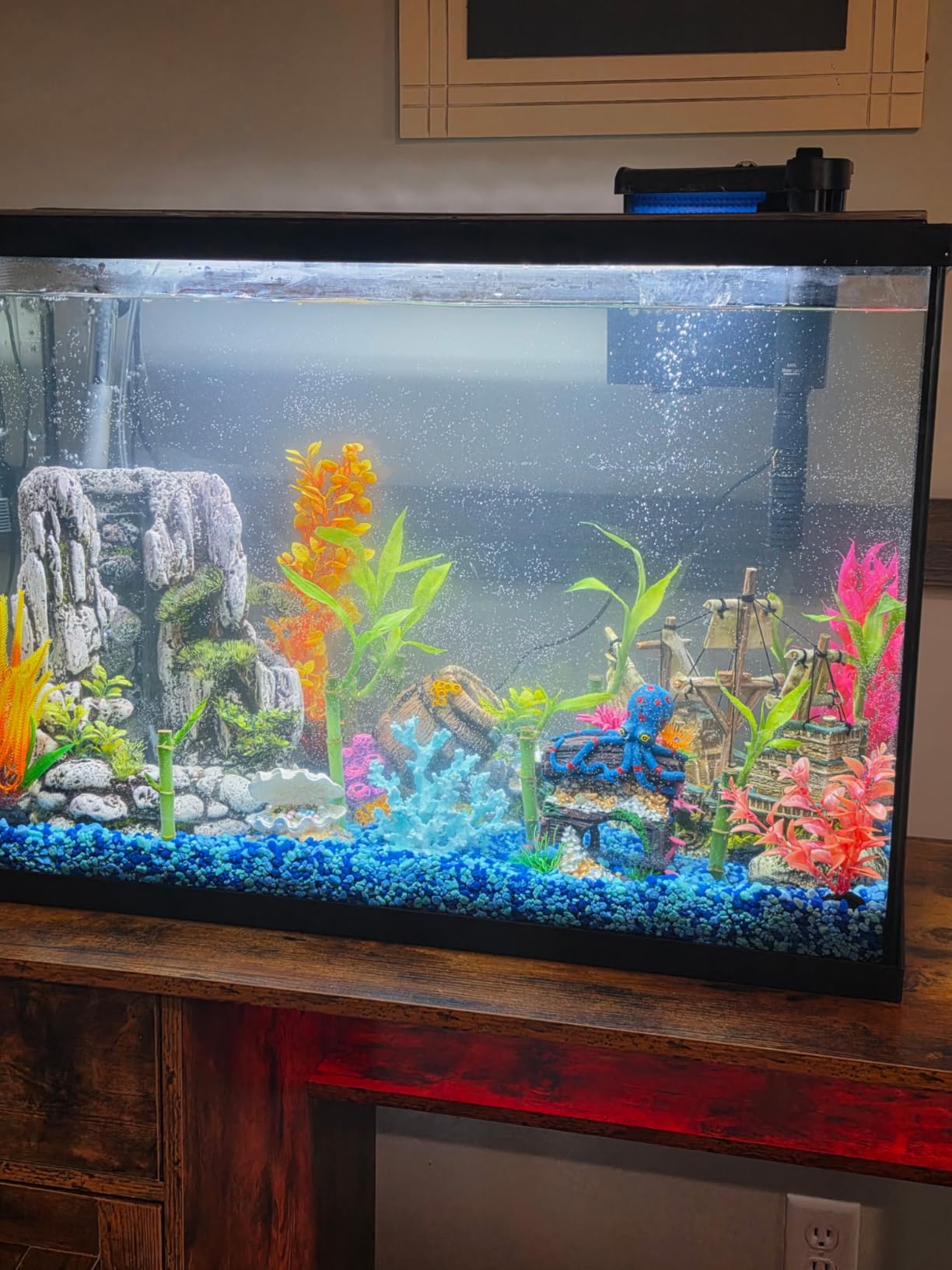 4ever2buy 55-75 Gallon Fish Tank Stand with Power Outlets, LED Light, Heavy Duty Aquarium Stand with Cabinet for Fish Tank Accessories Storage, for Turtle Tank, Reptile Terrarium, 1100LBS, Rustic Brown customer photo 1
