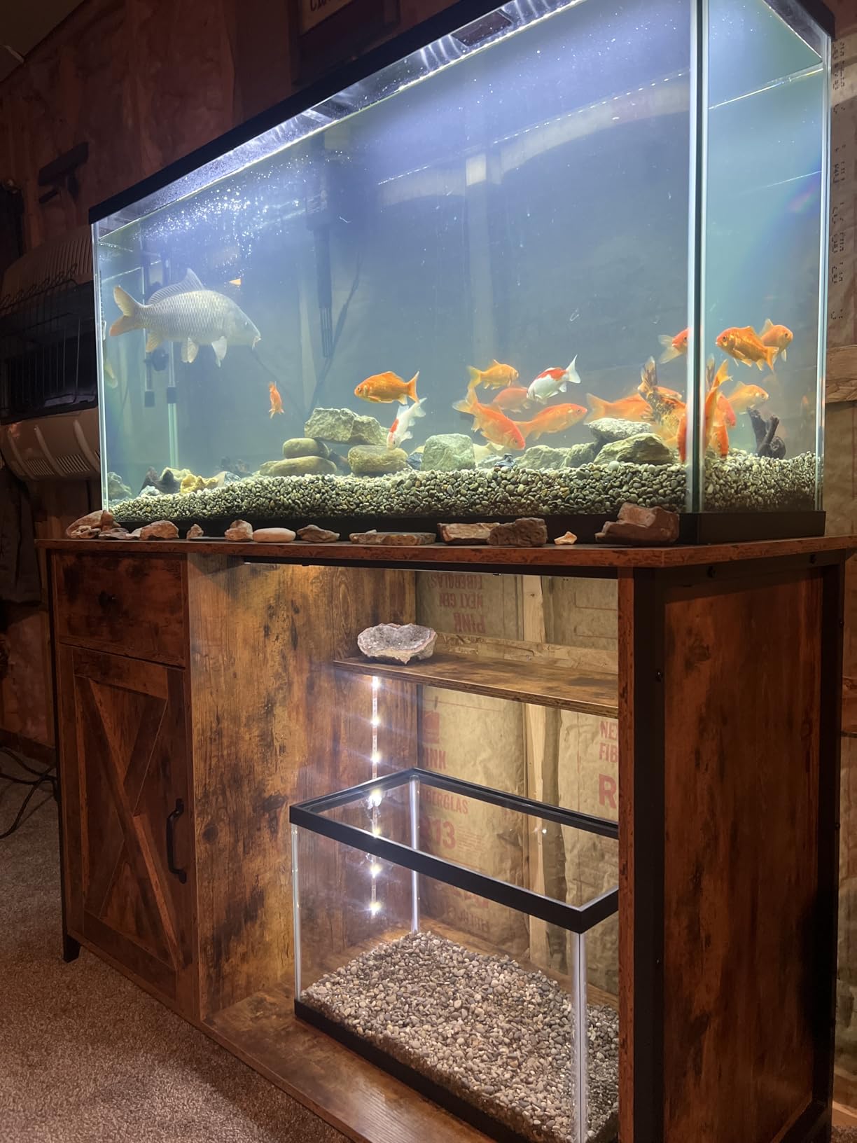 4ever2buy 55-75 Gallon Fish Tank Stand with Power Outlets, LED Light, Heavy Duty Aquarium Stand with Cabinet for Fish Tank Accessories Storage, for Turtle Tank, Reptile Terrarium, 1100LBS, Rustic Brown customer photo 2