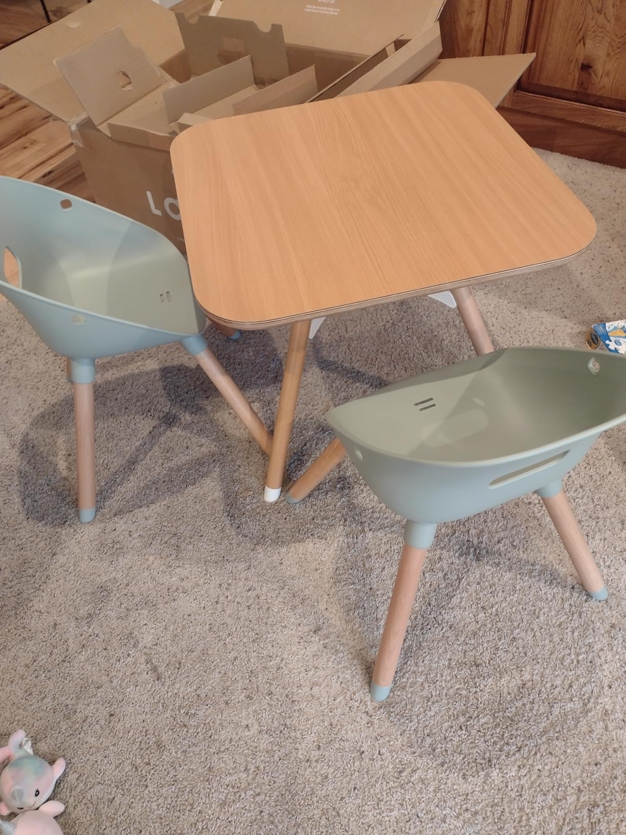 The Play Kit, Wood Toddler Table and 2 Chairs Set, Easy to Clean | Toddler Montessori Table & Two Chair Set for Playroom, Easy to Clean & Assemble, Eco Non-Toxic Materials, Coconut/Licorice customer photo 1