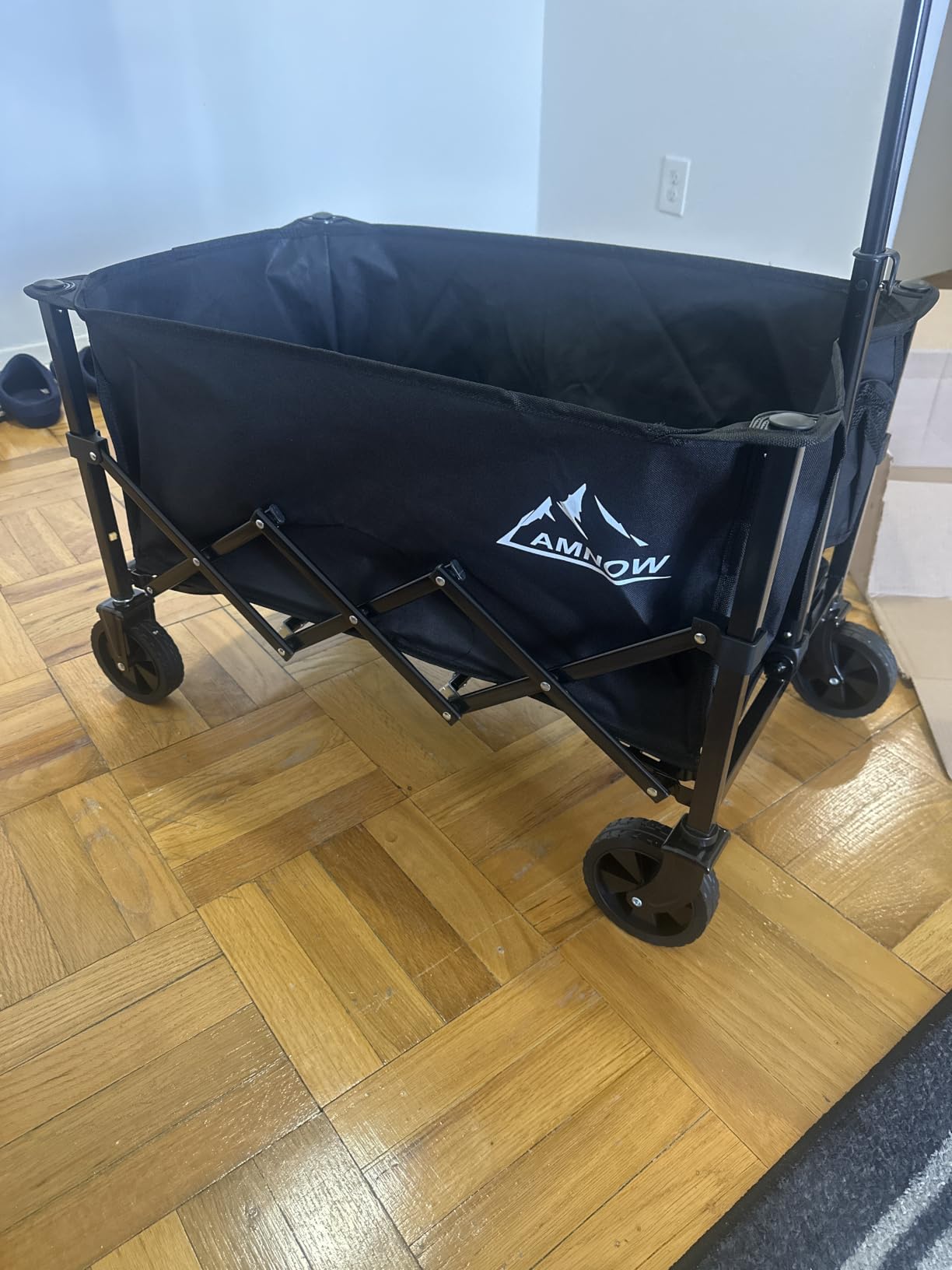 AMNOW 100L Collapsible Wagon Cart with All Terrain Wheels, 350LBS, Black | Rust-proof steel frame, 28x18x12in, only 13lbs, easy one-hand fold, garden camp beach trips customer photo 1